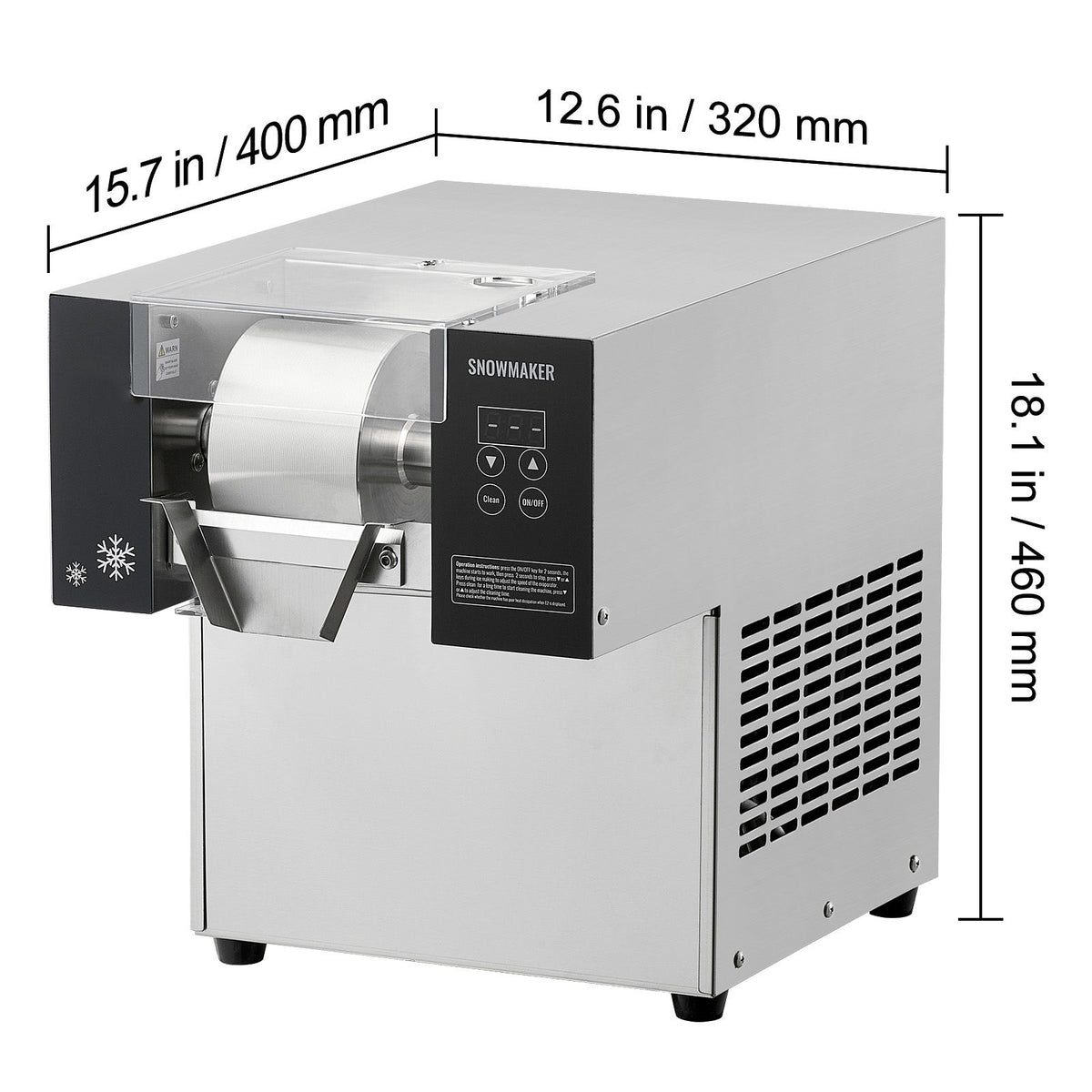 Commercial Snowflake Ice Machine, 176.4LBS/24H Snowflake Ice Maker, Stainless Steel Ice Shaver Machine, Electric Snow Cone Maker, Air Cooling System for Rapid Heat Dissipation, for Bakery, Cafe