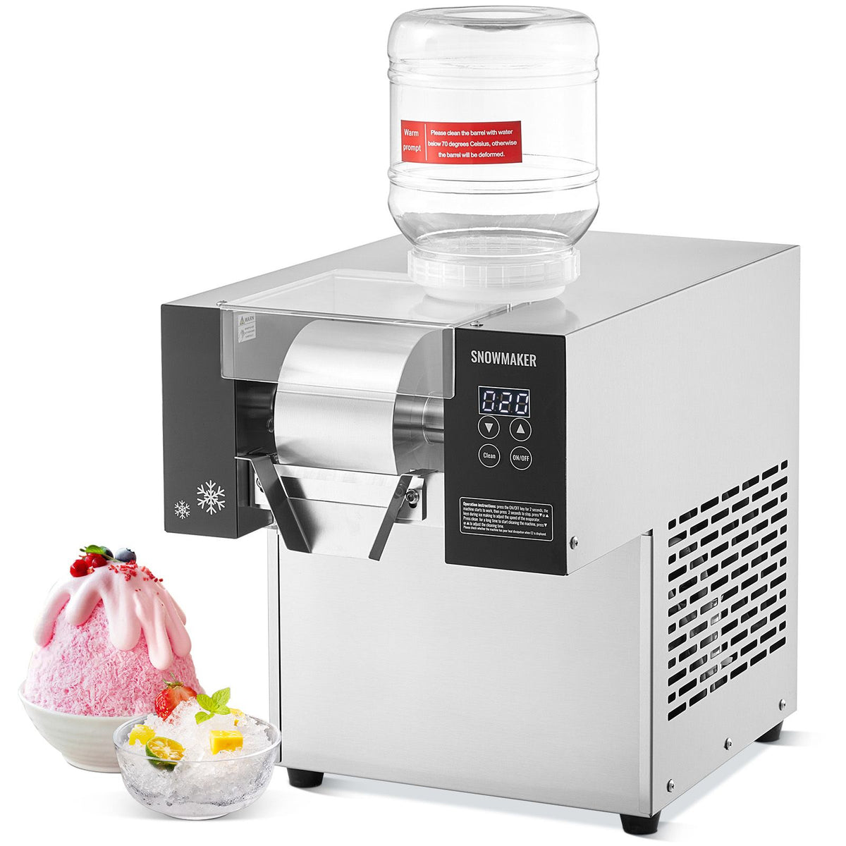 Commercial Snowflake Ice Machine, 276LBS/24H Snowflake Ice Maker, Stainless Steel Ice Shaver Machine, Electric Snow Cone Maker, Air Cooling System for Rapid Heat Dissipation, for Bakery, Cafe