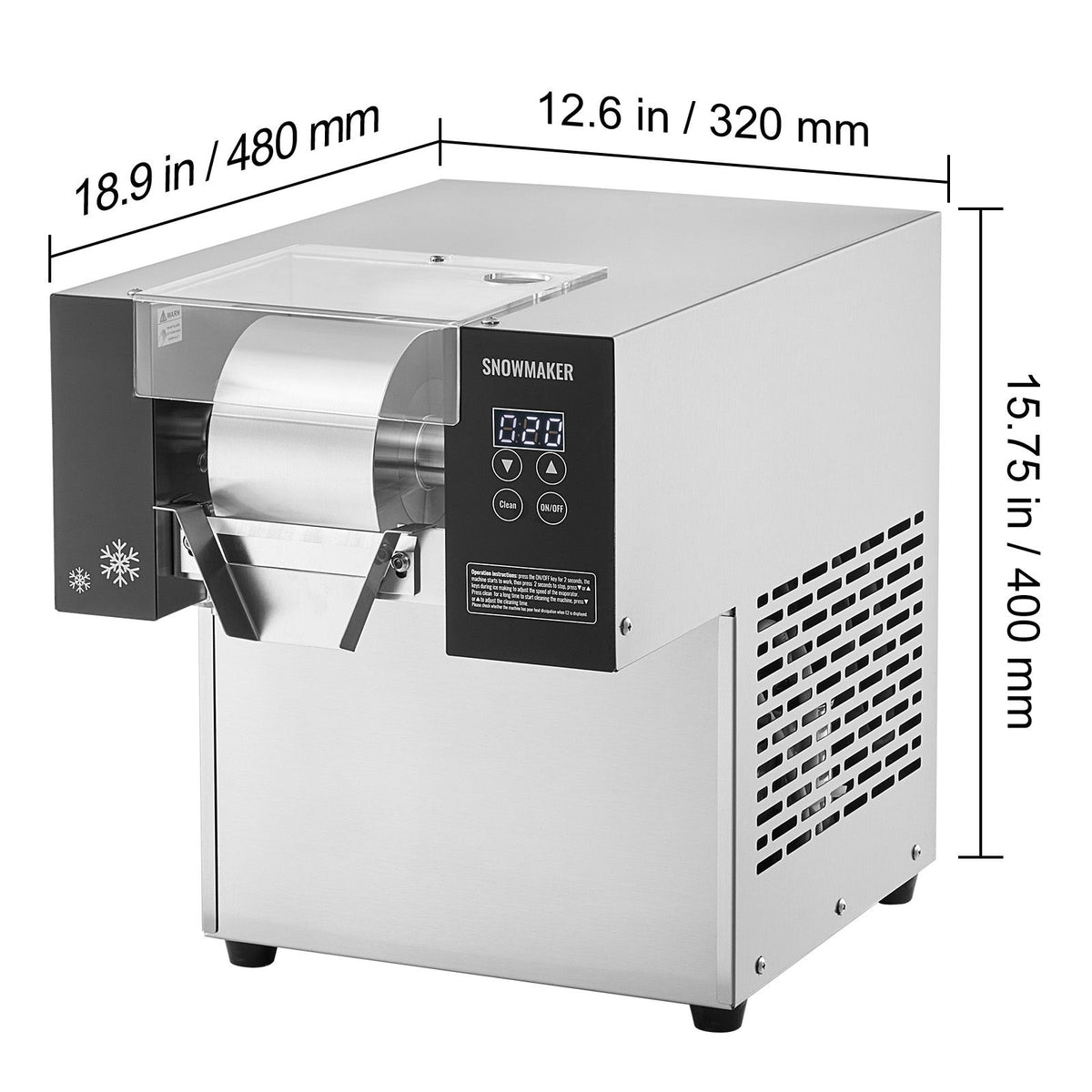 Commercial Snowflake Ice Machine, 276LBS/24H Snowflake Ice Maker, Stainless Steel Ice Shaver Machine, Electric Snow Cone Maker, Air Cooling System for Rapid Heat Dissipation, for Bakery, Cafe