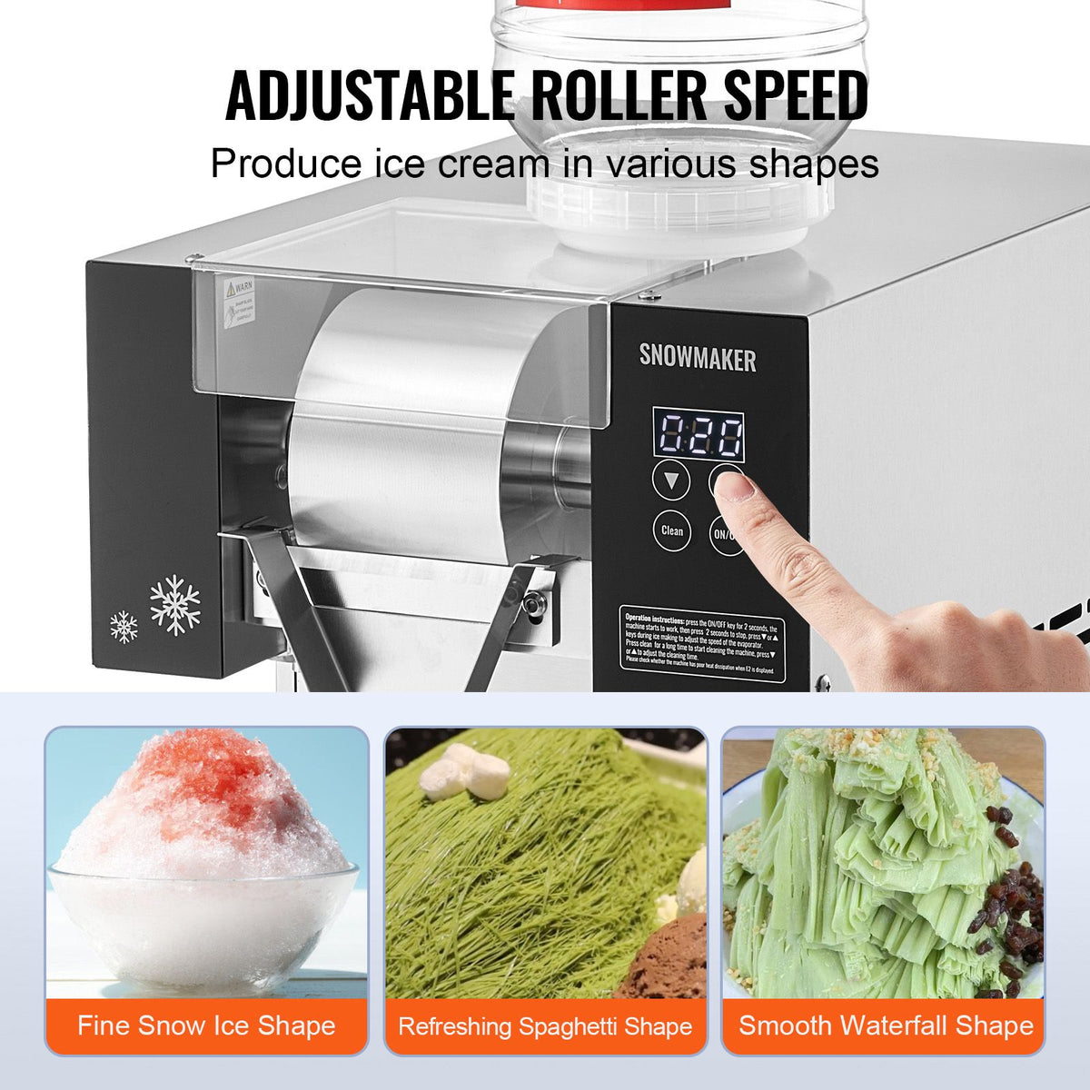 Commercial Snowflake Ice Machine, 375LBS/24H Snowflake Ice Maker, Stainless Steel Ice Shaver Machine, Electric Snow Cone Maker, Air Cooling System for Rapid Heat Dissipation, for Bakery, Cafe