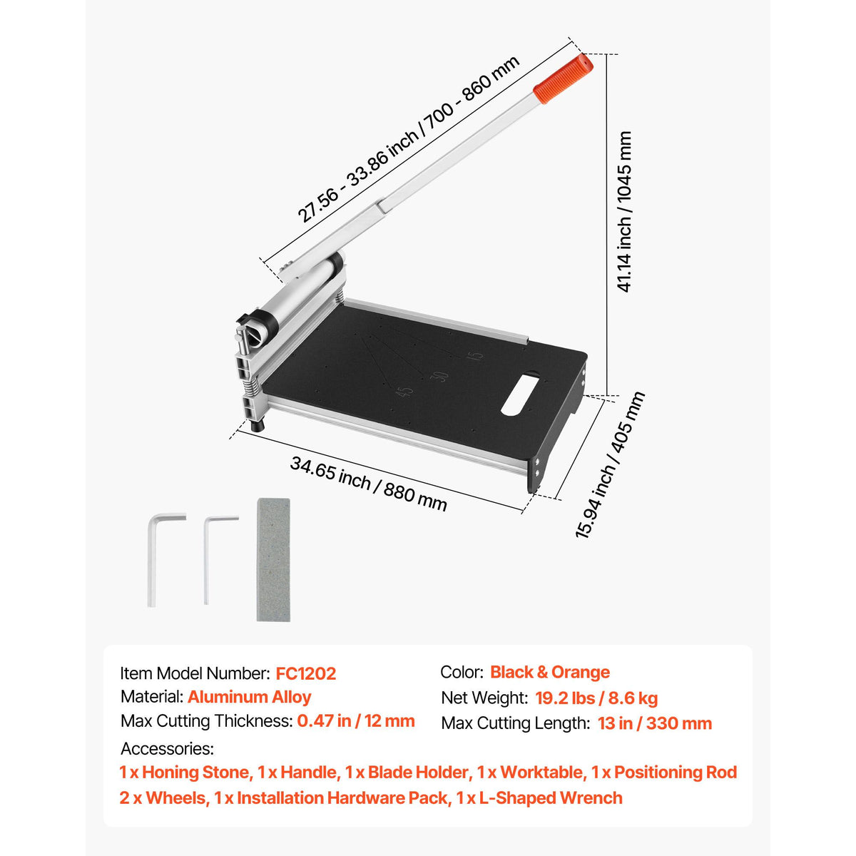 330mm Vinyl Floor Cutter, 12mm Thick Laminate Flooring Cutter with 15°/30°/45° Adjustable Angle Settings, Flexible Wheels, Telescoping Handle, Cuts Certain Engineered Wood, LVT,VCT,SPC,LVP,WPC