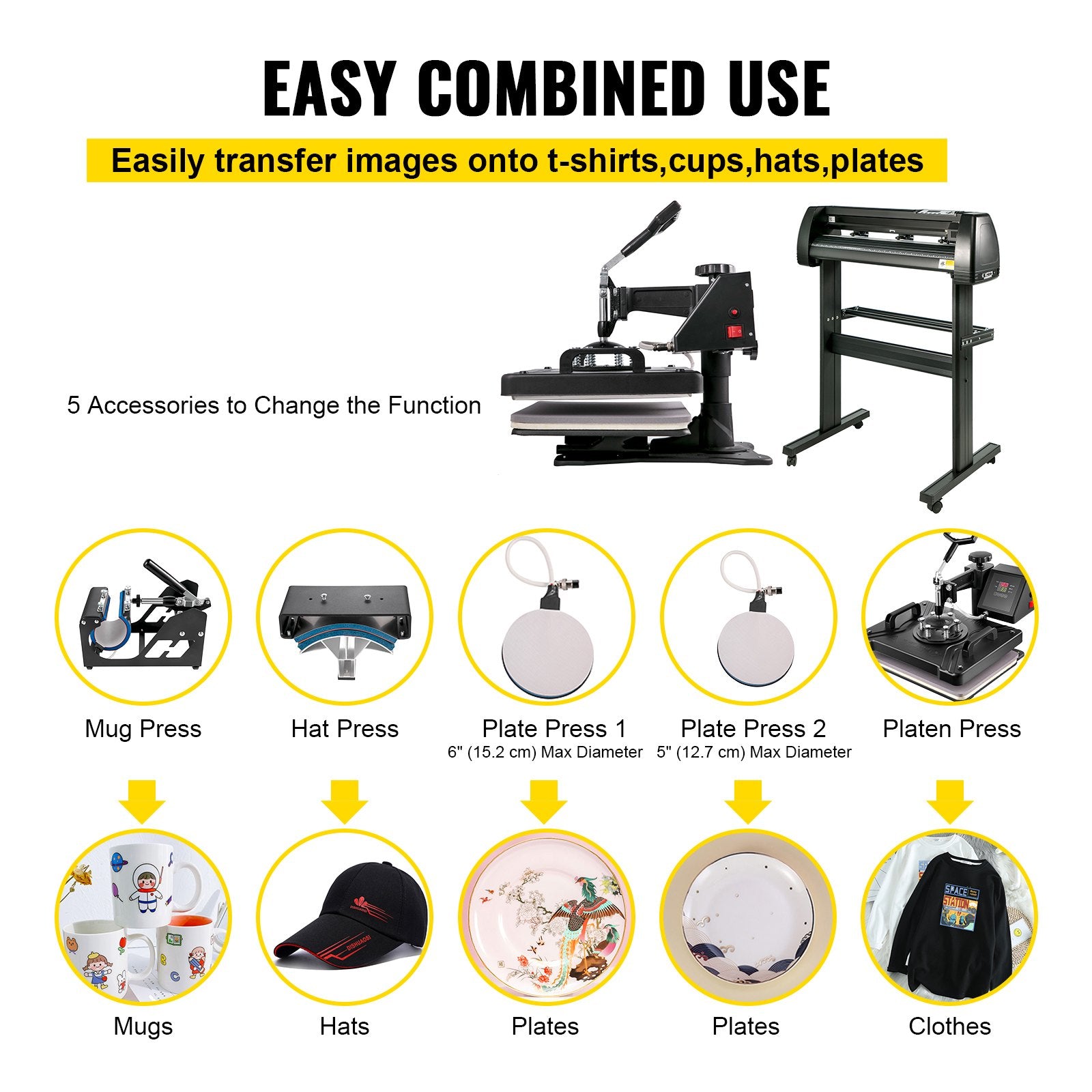 Audio Accessories: VEVOR 5 In1 12" X 15" (30 X 38cm) Heat Transfer Press + 28 Inch Vinyl Cutter Machine Kit Software