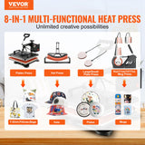 Speciality Appliances: VEVOR 1400W Heat Press Machine 8 In 1 Sublimation Steel Frame Heat Presses with Temperature And Time Control (12X15INCH 8IN1)