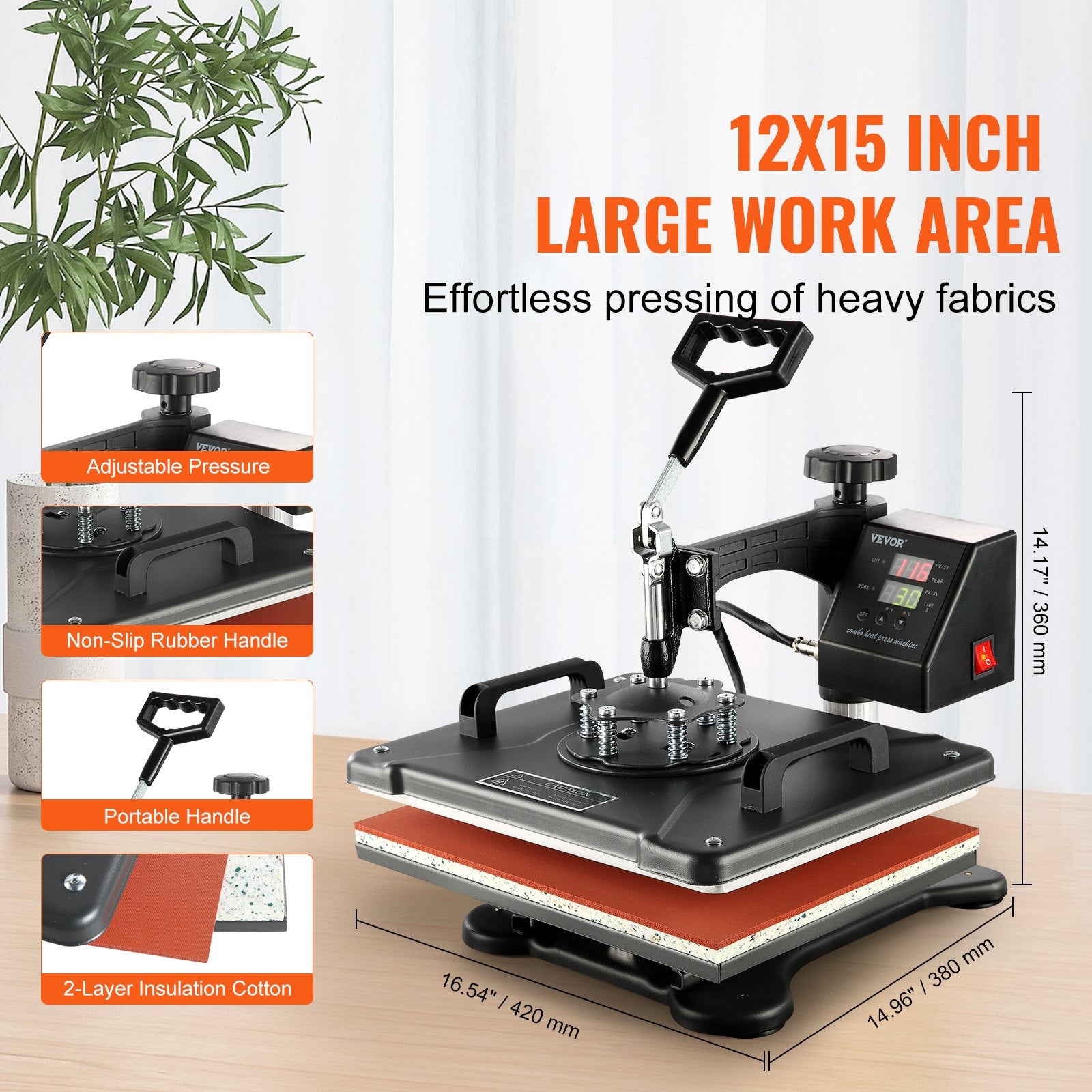 1400W Heat Press Machine 8 In 1 Sublimation Steel Frame Heat Presses with Temperature And Time Control (12X15INCH 8IN1)