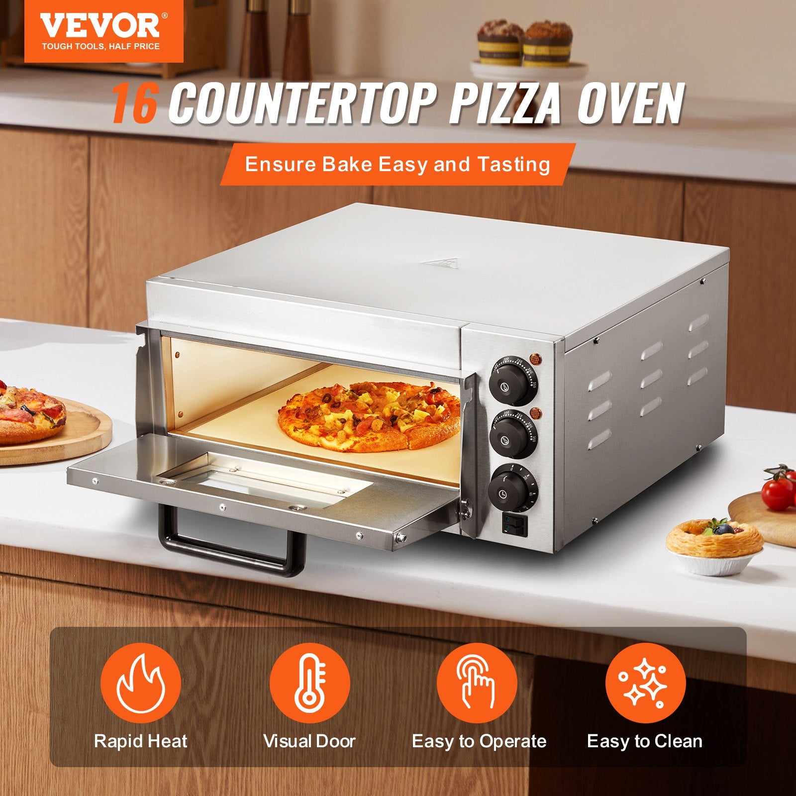 Kitchen & Bathroom DIY: VEVOR Commercial Countertop Pizza Oven Electric Pizza Oven for 16" Pizza Indoor