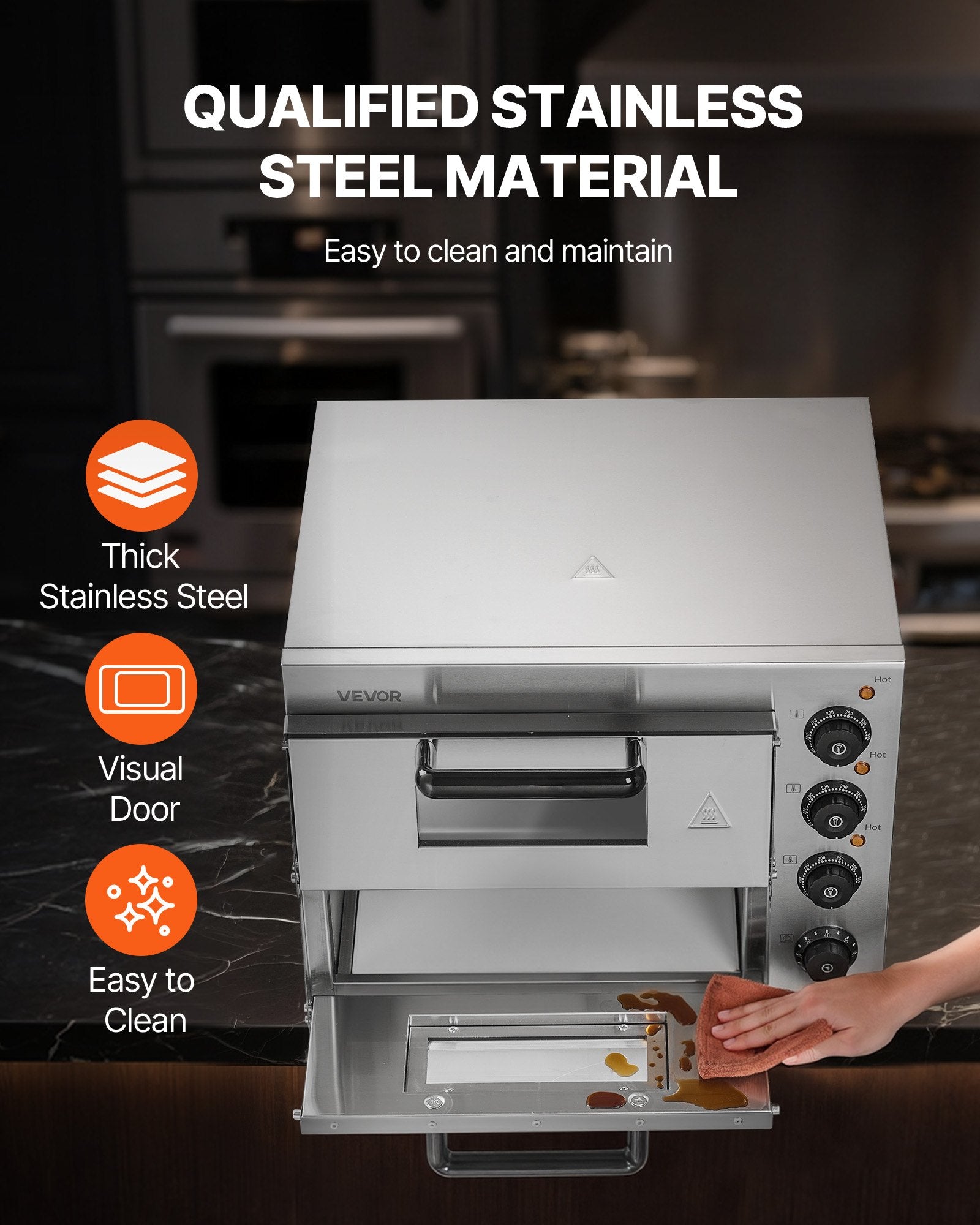 Commercial Pizza Oven Countertop, 14-Inch Double Deck Layer, Stainless Steel Electric Pizza Oven with Stone and Handle, Multipurpose Indoor Pizza Maker for Restaurant Home Pretzels Baked