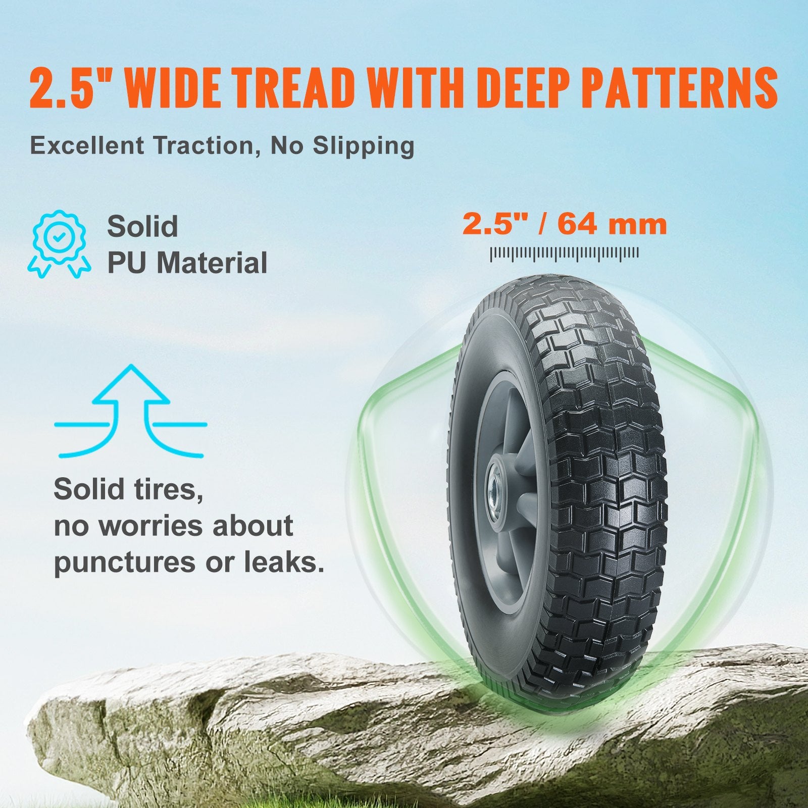Automotive Parts: VEVOR Solid PU Run-Flat Tire Wheel, 254 mm, 2-Pack, 81.6 kg Dynamic Load, 99.8 kg Static Load, Flat Free Tubeless Tires and Wheels for Hand Truck, Utility Cart, Dollies, Garden Trailers, Various Carts