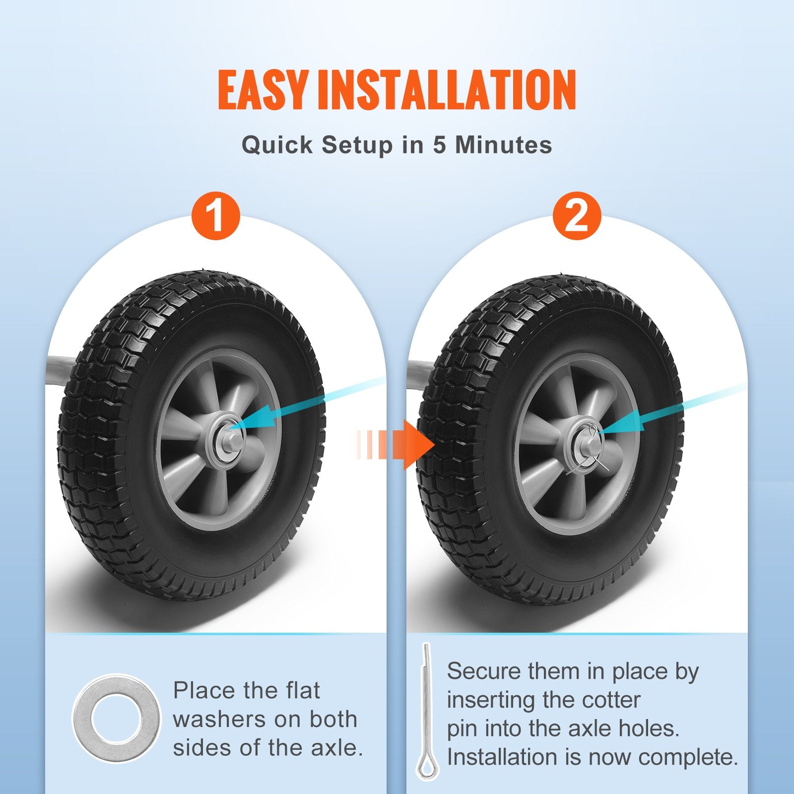 Automotive Parts: VEVOR Solid PU Run-Flat Tire Wheel, 254 mm, 2-Pack, 81.6 kg Dynamic Load, 99.8 kg Static Load, Flat Free Tubeless Tires and Wheels for Hand Truck, Utility Cart, Dollies, Garden Trailers, Various Carts