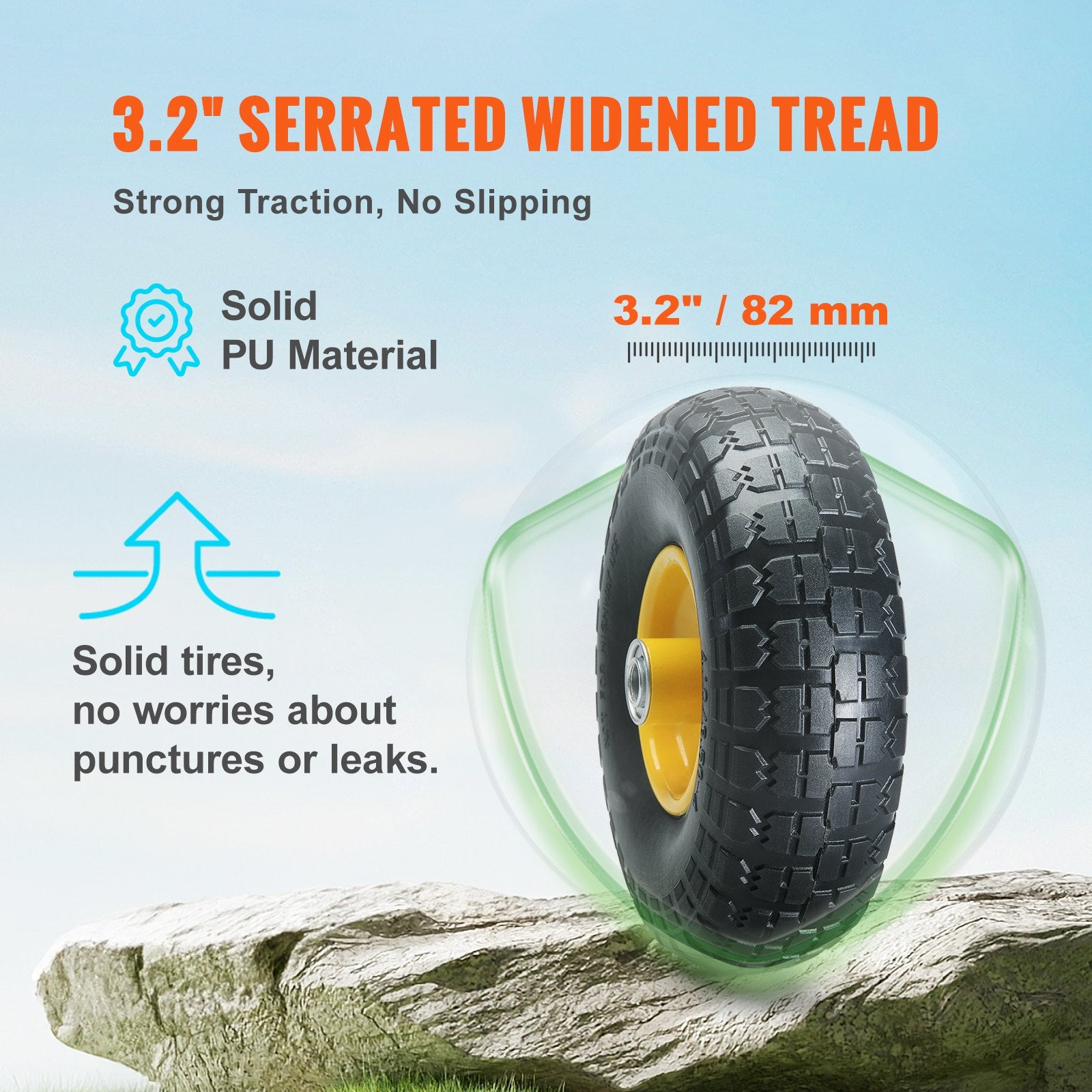 Automotive Parts: VEVOR Solid PU Run-Flat Tire Wheel, 254 mm, 2-Pack, 181.4 kg Dynamic Load, 204.1 kg Static Load, Flat Free Tubeless Tires and Wheels for Hand Truck, Utility Cart, Dolly, Garden Trailer, Various Carts