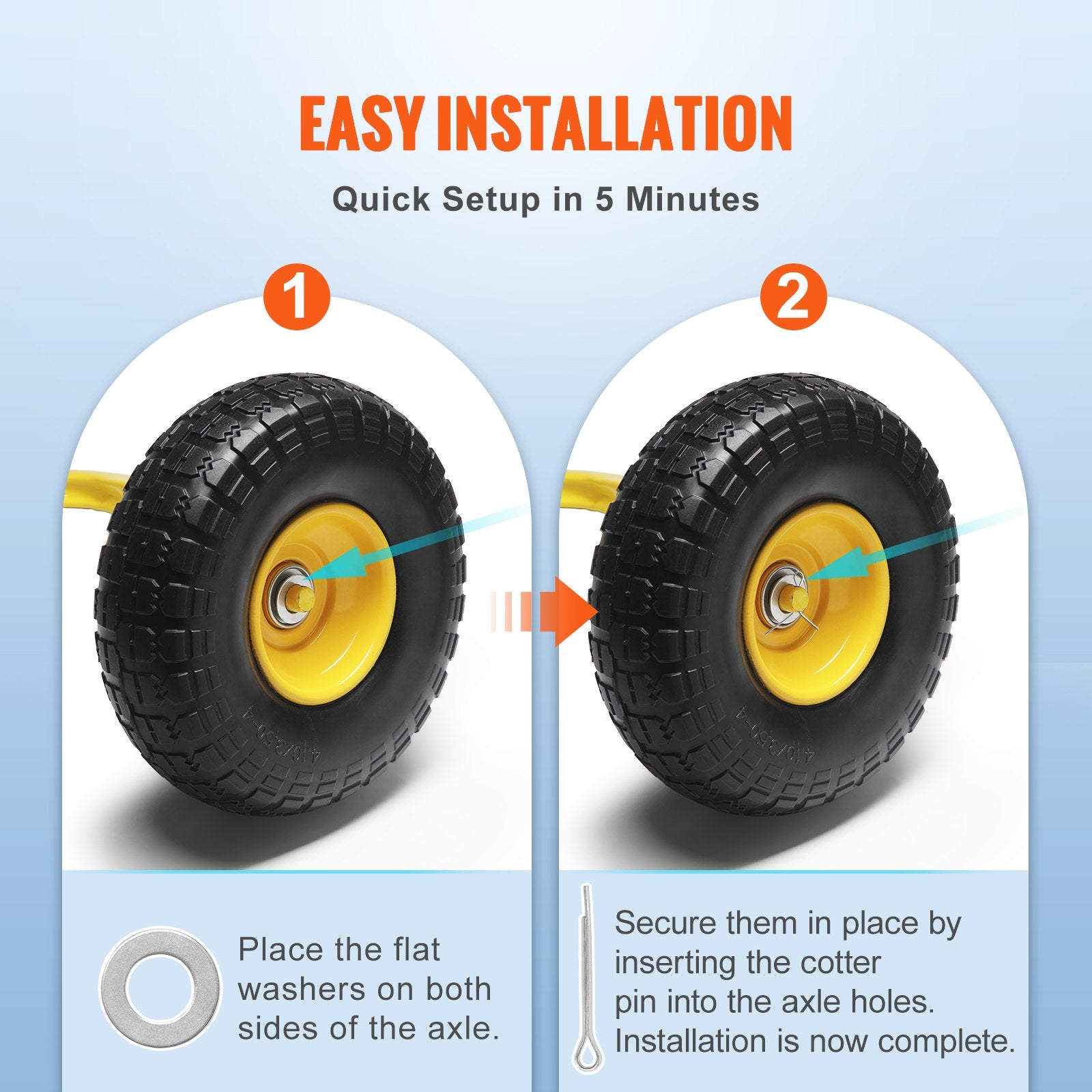 Automotive Parts: VEVOR Solid PU Run-Flat Tire Wheel, 254 mm, 2-Pack, 181.4 kg Dynamic Load, 204.1 kg Static Load, Flat Free Tubeless Tires and Wheels for Hand Truck, Utility Cart, Dolly, Garden Trailer, Various Carts