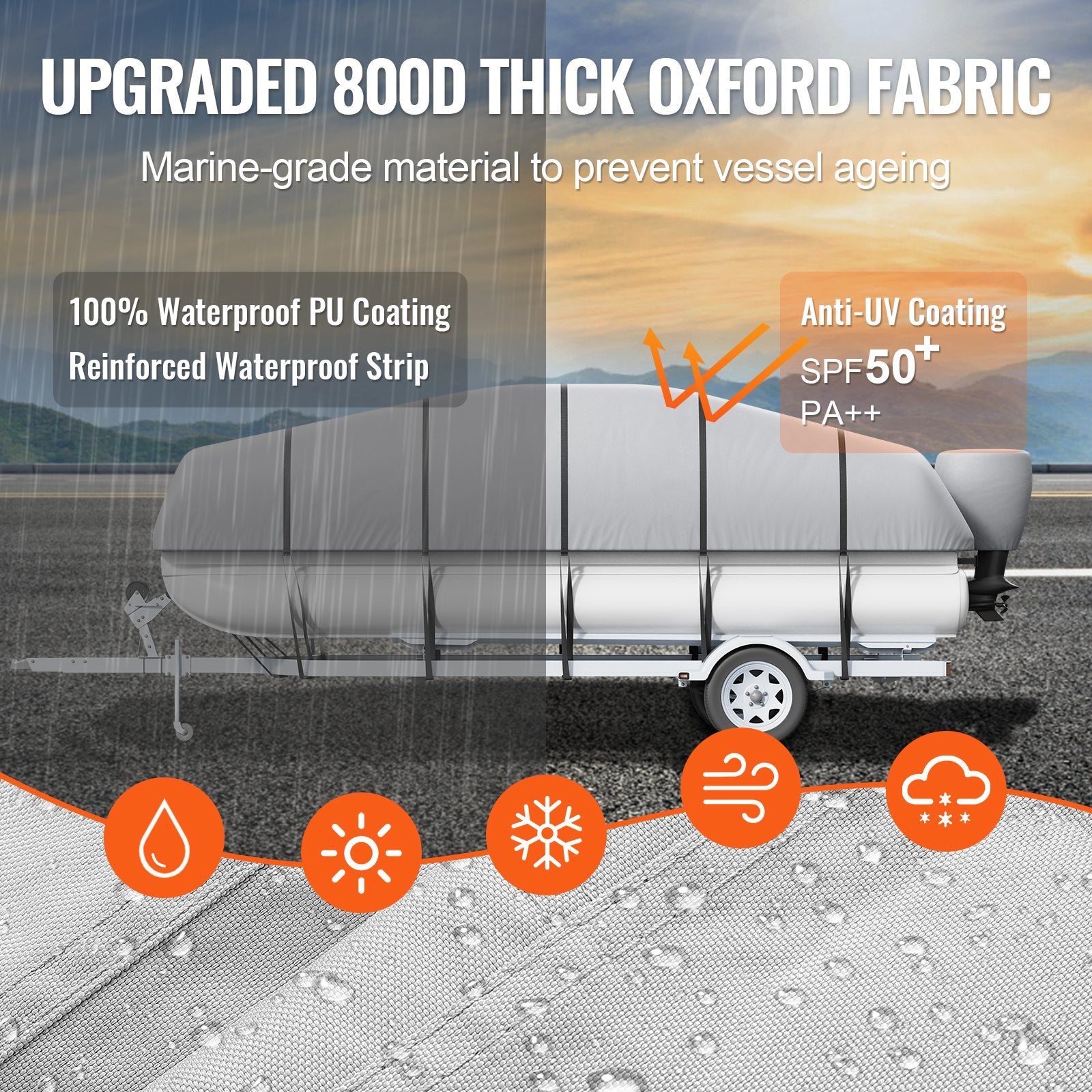 Caravan Accessories: VEVOR Pontoon Boat Cover 800D Waterproof Trailerable 19-20 ft with Storage Bag