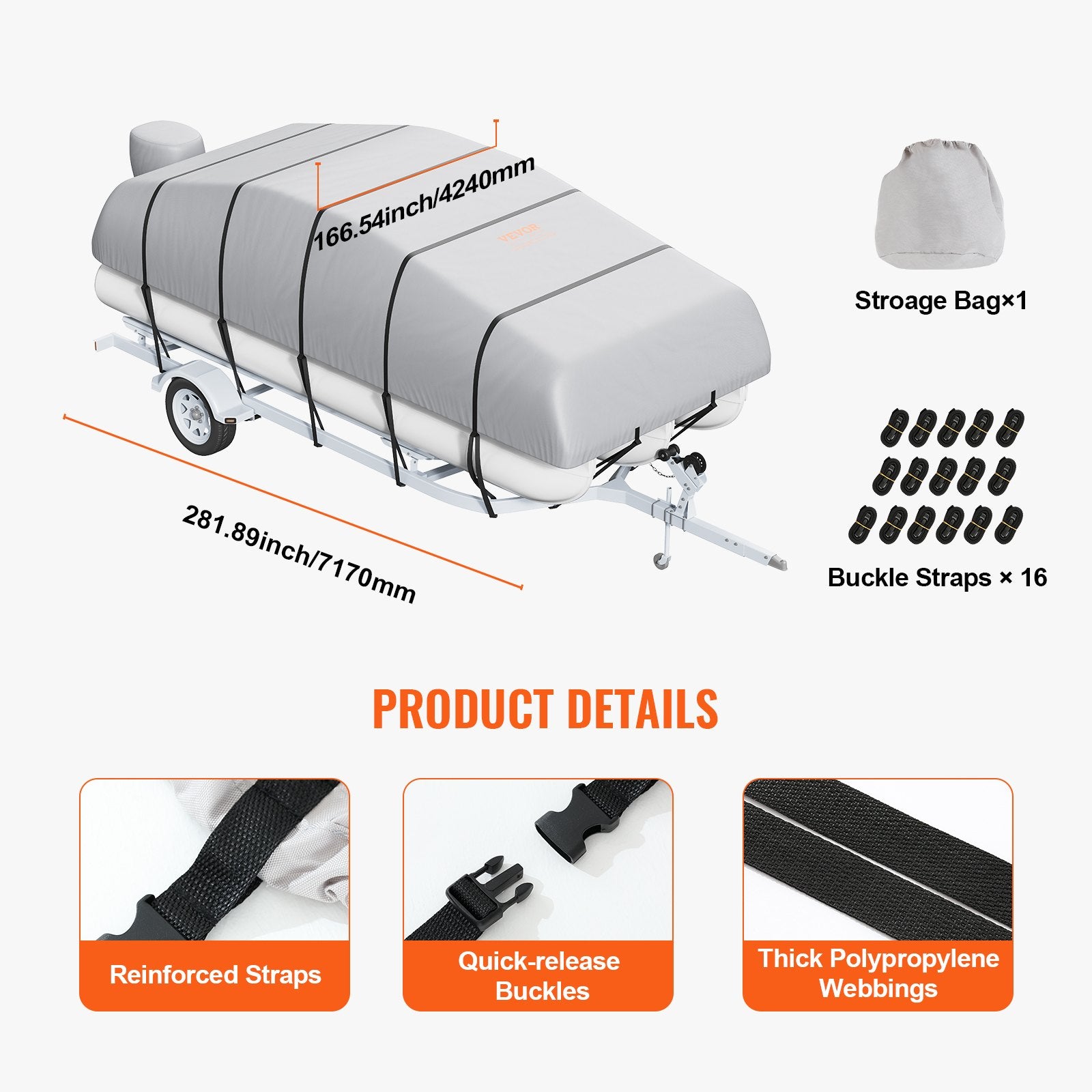 Caravan Accessories: VEVOR Pontoon Boat Cover 800D Waterproof Trailerable 19-20 ft with Storage Bag