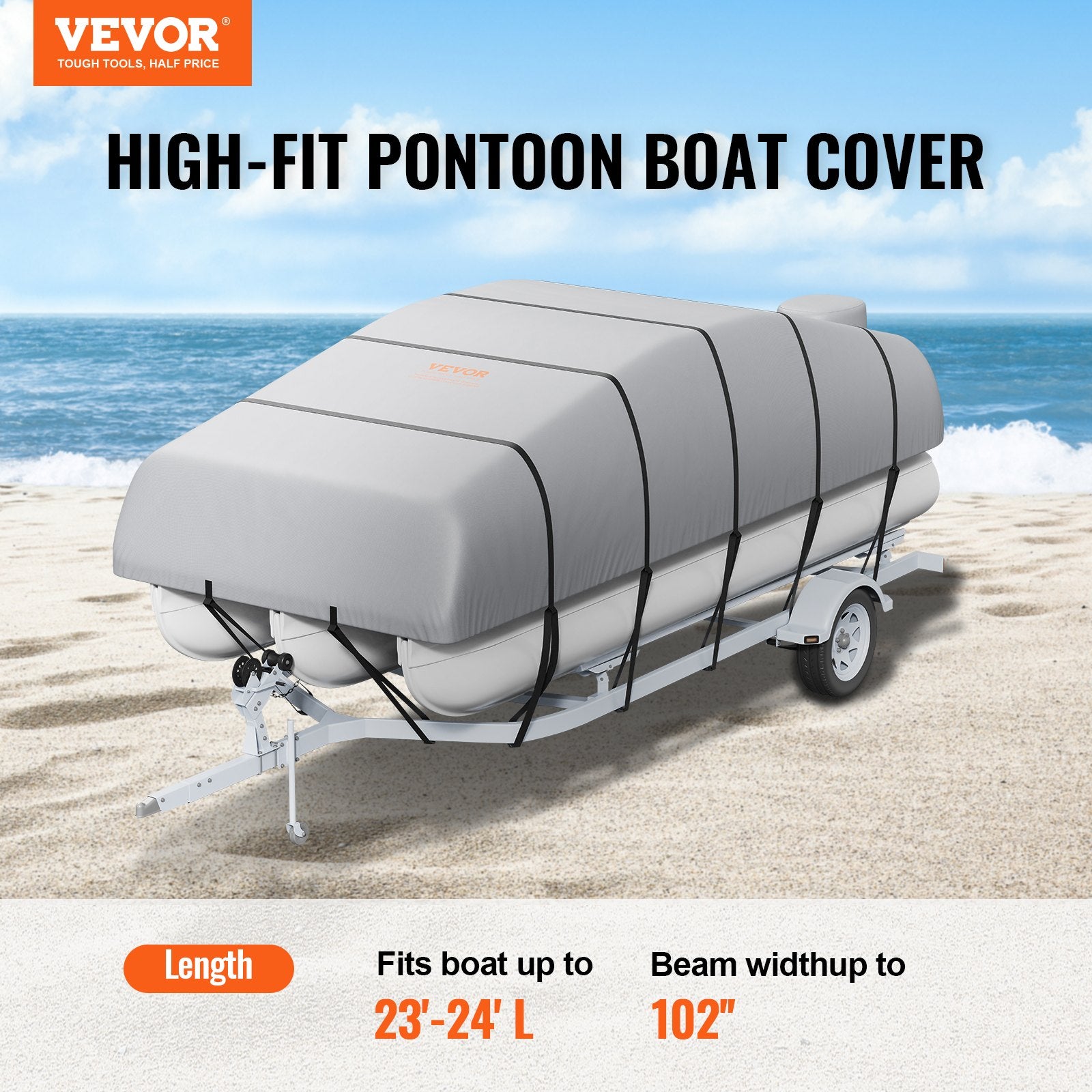Boating Accessories: VEVOR Pontoon Boat Cover 800D Waterproof Trailerable 23-24 ft with Storage Bag