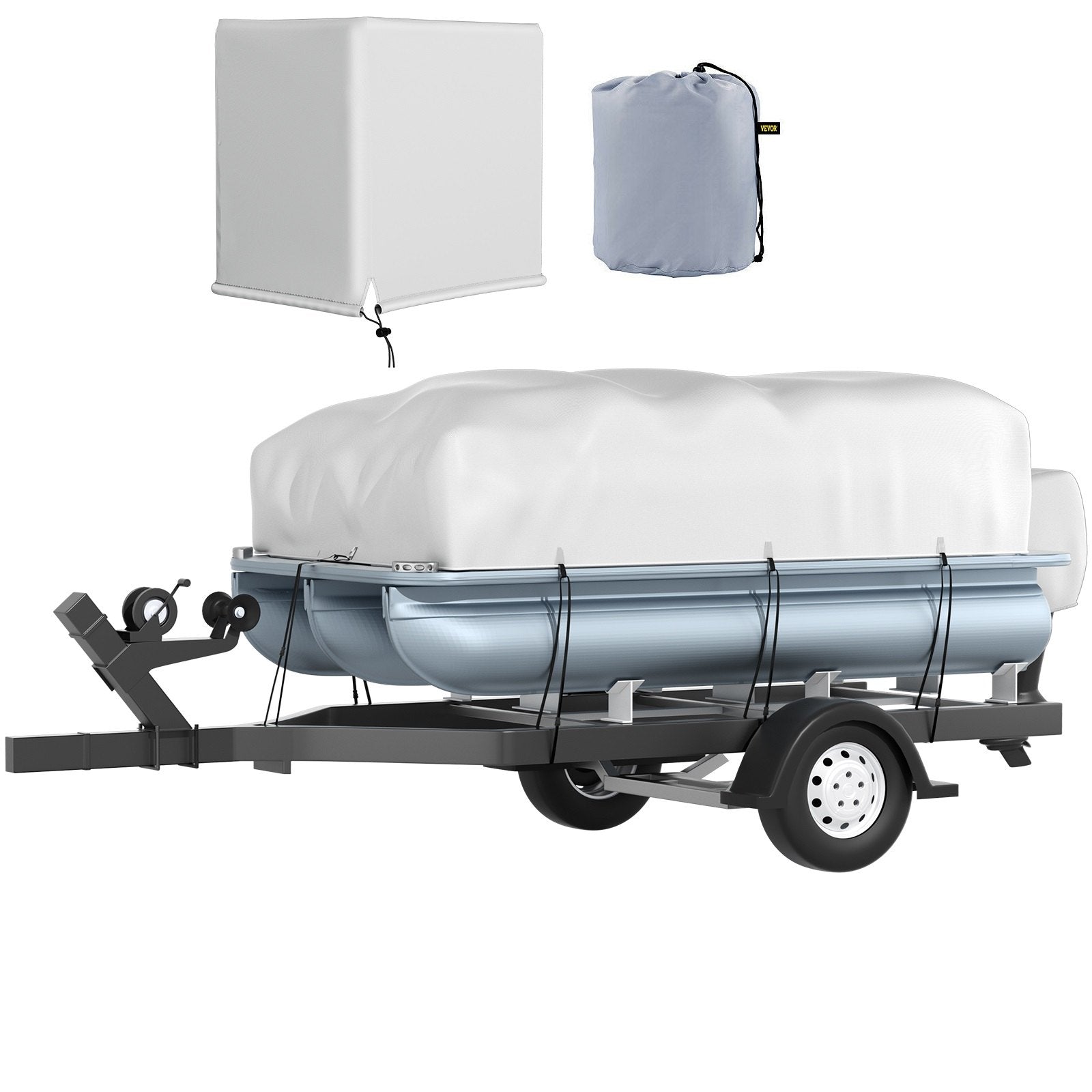 Boating Accessories: VEVOR Pontoon Boat Cover, Fit for 17\'-20\' Boat, Heavy Duty 600D Marine Grade Oxford Fabric, UV Resistant Waterproof Trailerable Boat Cover with 2 Support Poles and 7 Wind-Proof Straps, Gray