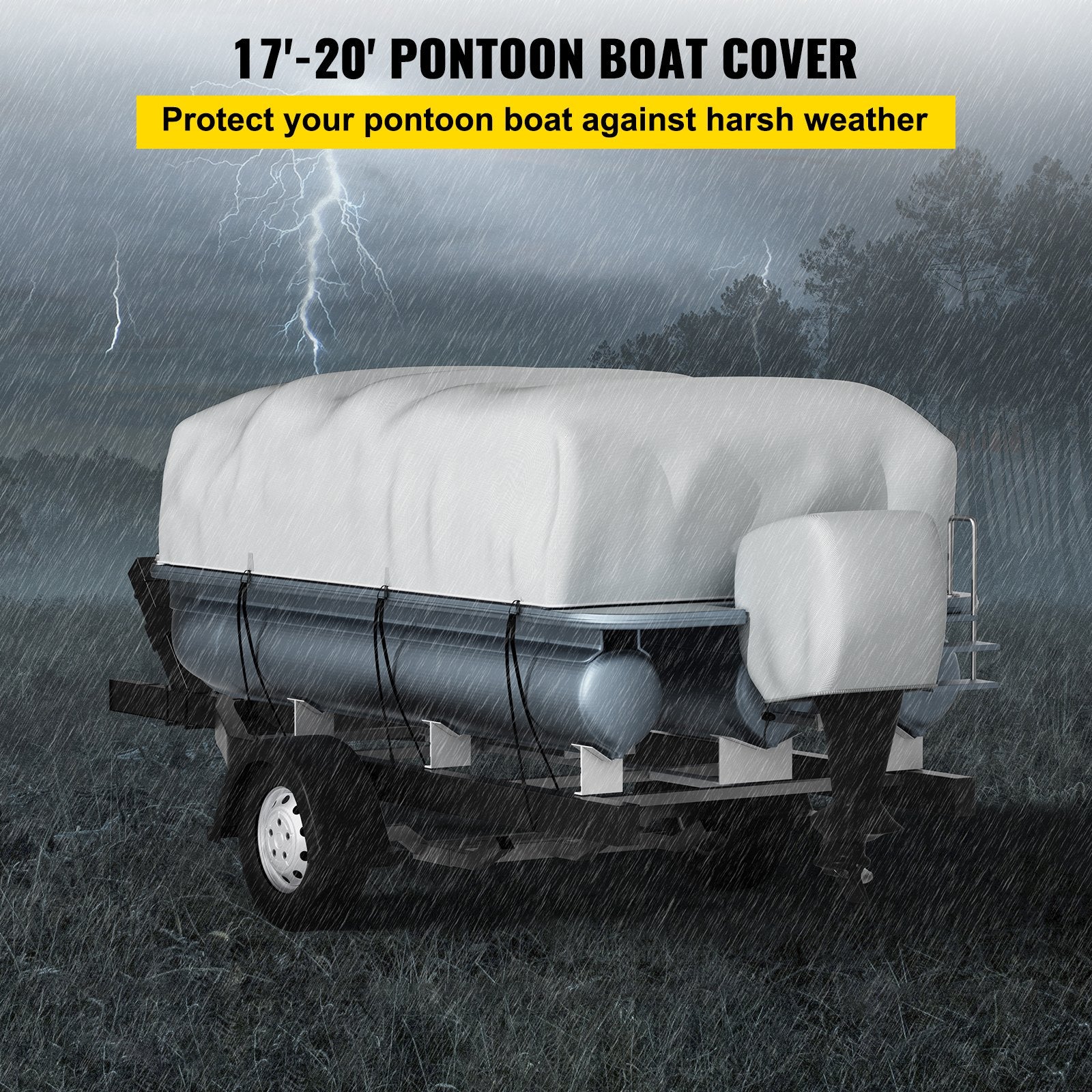 Boating Accessories: VEVOR Pontoon Boat Cover, Fit for 17\'-20\' Boat, Heavy Duty 600D Marine Grade Oxford Fabric, UV Resistant Waterproof Trailerable Boat Cover with 2 Support Poles and 7 Wind-Proof Straps, Gray