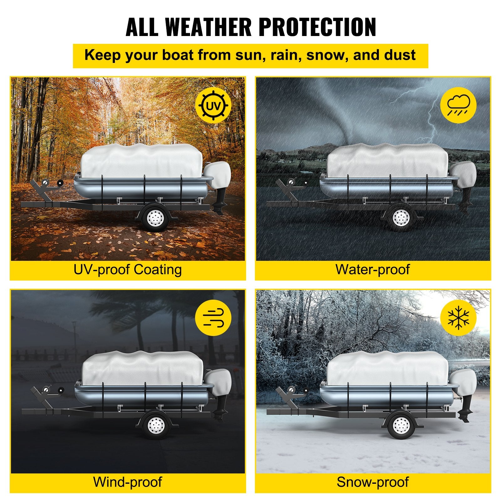 Boating Accessories: VEVOR Pontoon Boat Cover, Fit for 17\'-20\' Boat, Heavy Duty 600D Marine Grade Oxford Fabric, UV Resistant Waterproof Trailerable Boat Cover with 2 Support Poles and 7 Wind-Proof Straps, Gray
