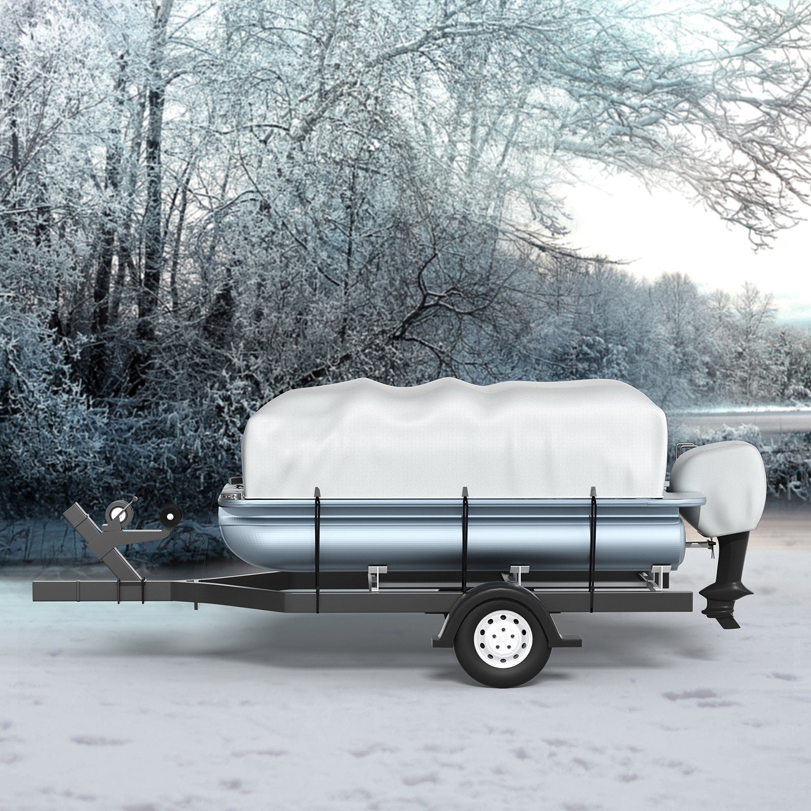 Boating Accessories: VEVOR Pontoon Boat Cover, Fit for 17\'-20\' Boat, Heavy Duty 600D Marine Grade Oxford Fabric, UV Resistant Waterproof Trailerable Boat Cover with 2 Support Poles and 7 Wind-Proof Straps, Gray