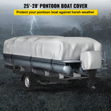 Boating Accessories: VEVOR Pontoon Boat Cover, Fit for 25\'-28\' Boat, Heavy Duty 600D Marine Grade Oxford Fabric, UV Resistant Waterproof Trailerable Boat Cover with 2 Support Poles and 7 Wind-Proof Straps, Gray