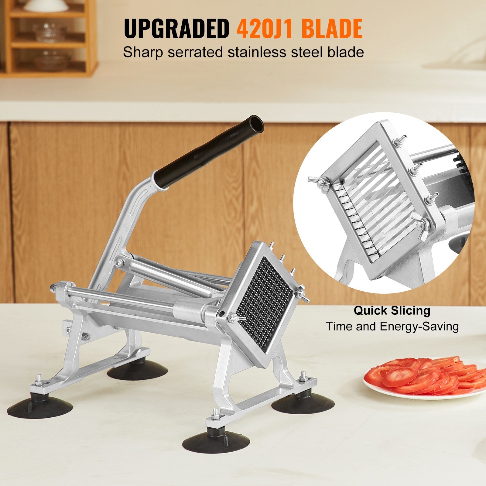 Gardening Tools: VEVOR Commercial Vegetable Slicer, 1/4 inch Fruit Slicer, Stainless Steel and Aluminum Alloy Vegetable Cutter Slicer Machine, Manual Slicer with Non-slip Feet, for Radishes, Onions, Potatoes, Lemons