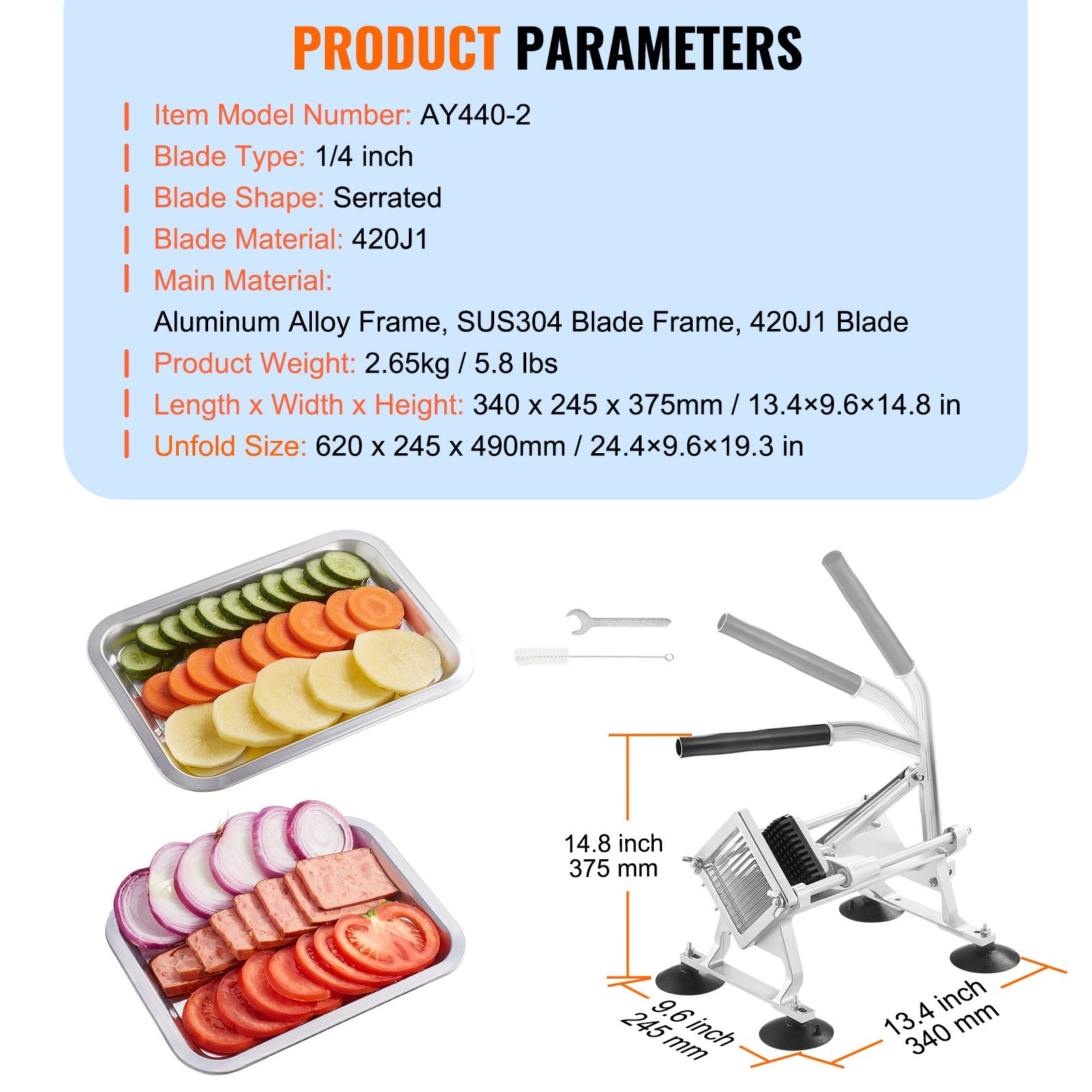 Gardening Tools: VEVOR Commercial Vegetable Slicer, 1/4 inch Fruit Slicer, Stainless Steel and Aluminum Alloy Vegetable Cutter Slicer Machine, Manual Slicer with Non-slip Feet, for Radishes, Onions, Potatoes, Lemons