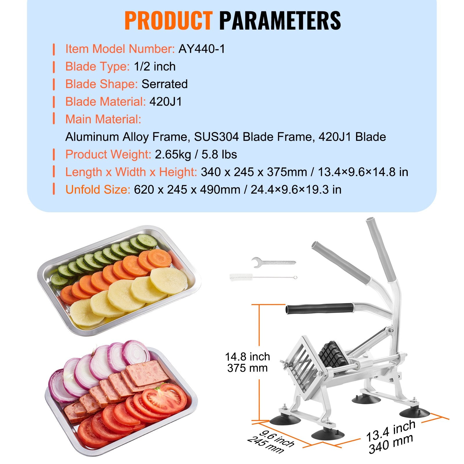 Gardening Tools: VEVOR Commercial Vegetable Slicer, 1/2 inch Fruit Slicer, Stainless Steel and Aluminum Alloy Vegetable Cutter Slicer Machine, Manual Slicer with Non-slip Feet, for Radishes, Onions, Potatoes, Lemons