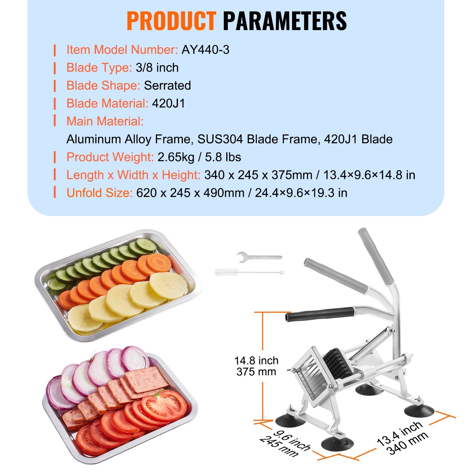 Gardening Tools: VEVOR Commercial Vegetable Slicer, 3/8 inch Fruit Slicer, Stainless Steel and Aluminum Alloy Vegetable Cutter Slicer Machine, Manual Slicer with Non-slip Feet, for Radishes, Onions, Potatoes, Lemons
