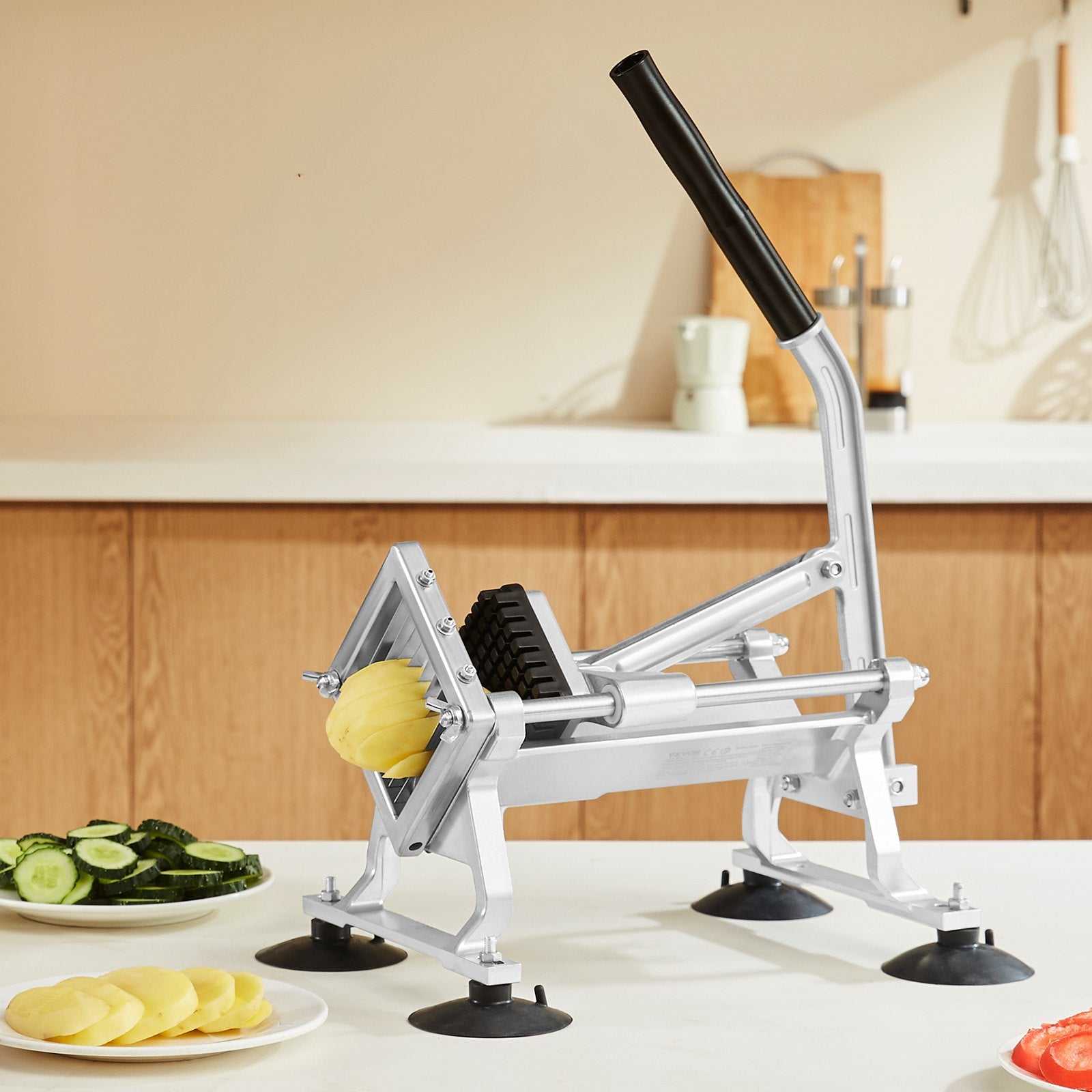 Gardening Tools: VEVOR Commercial Vegetable Slicer, 3/8 inch Fruit Slicer, Stainless Steel and Aluminum Alloy Vegetable Cutter Slicer Machine, Manual Slicer with Non-slip Feet, for Radishes, Onions, Potatoes, Lemons