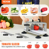 Gardening Tools: VEVOR Commercial Tomato Slicer, 1/4"+3/8"+3/16" Tomato Cutter Slicer, Stainless Steel Heavy Duty Tomato Slicer Machine, Manual Tomato Slicer with Non-slip Feet, Cutting Tomatoes, Cucumbers, Bananas