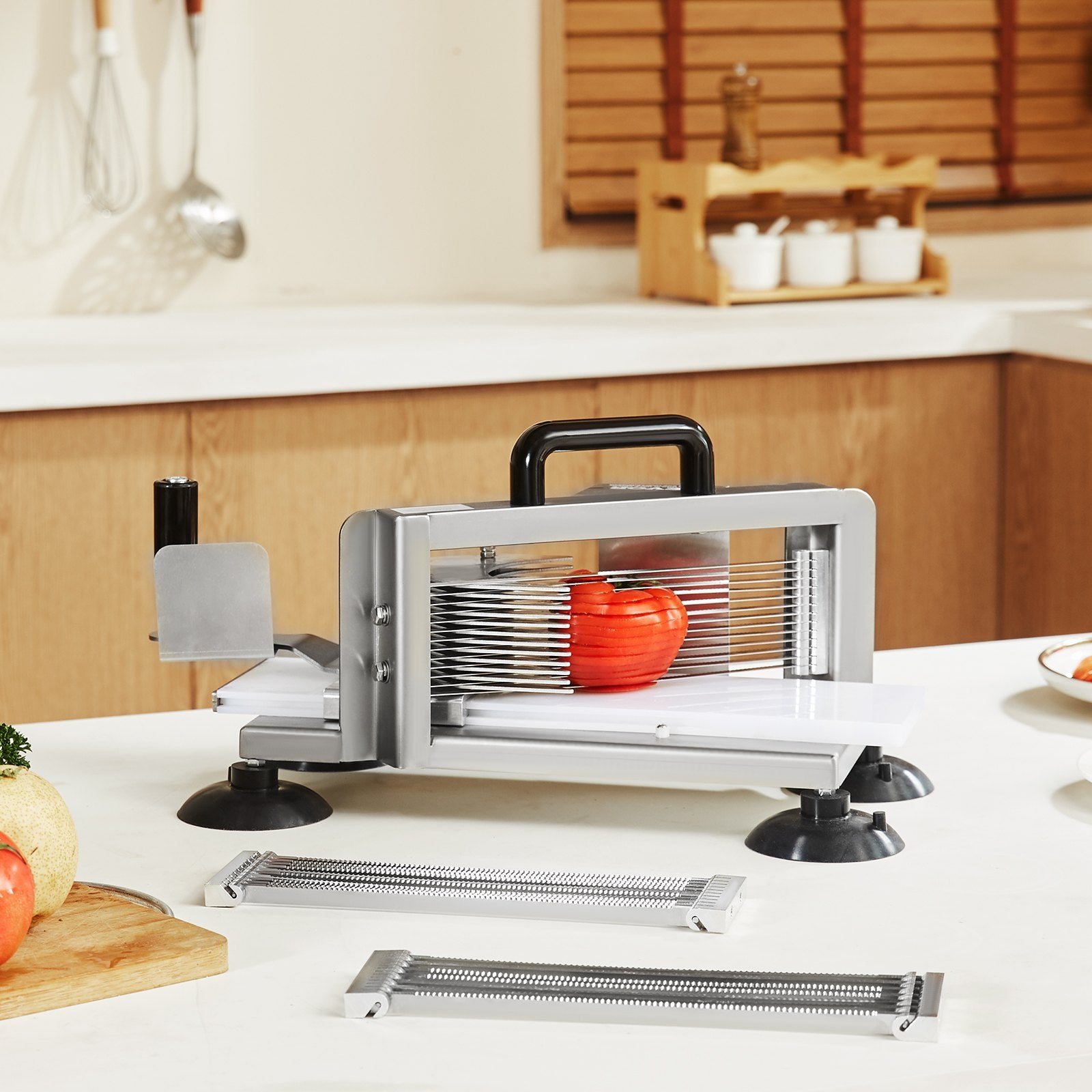 Gardening Tools: VEVOR Commercial Tomato Slicer, 1/4"+3/8"+3/16" Tomato Cutter Slicer, Stainless Steel Heavy Duty Tomato Slicer Machine, Manual Tomato Slicer with Non-slip Feet, Cutting Tomatoes, Cucumbers, Bananas
