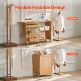 Room Dividers: VEVOR Folding Sewing Table with Lockable Wheels Shelves Trays Door Wood Color