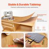 Room Dividers: VEVOR Folding Sewing Table with Lockable Wheels Shelves Trays Door Wood Color