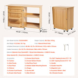 Room Dividers: VEVOR Folding Sewing Table with Lockable Wheels Shelves Trays Door Wood Color