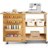 Room Dividers: VEVOR Folding Sewing Table with Lockable Wheels Shelves Trays Door Wood Color