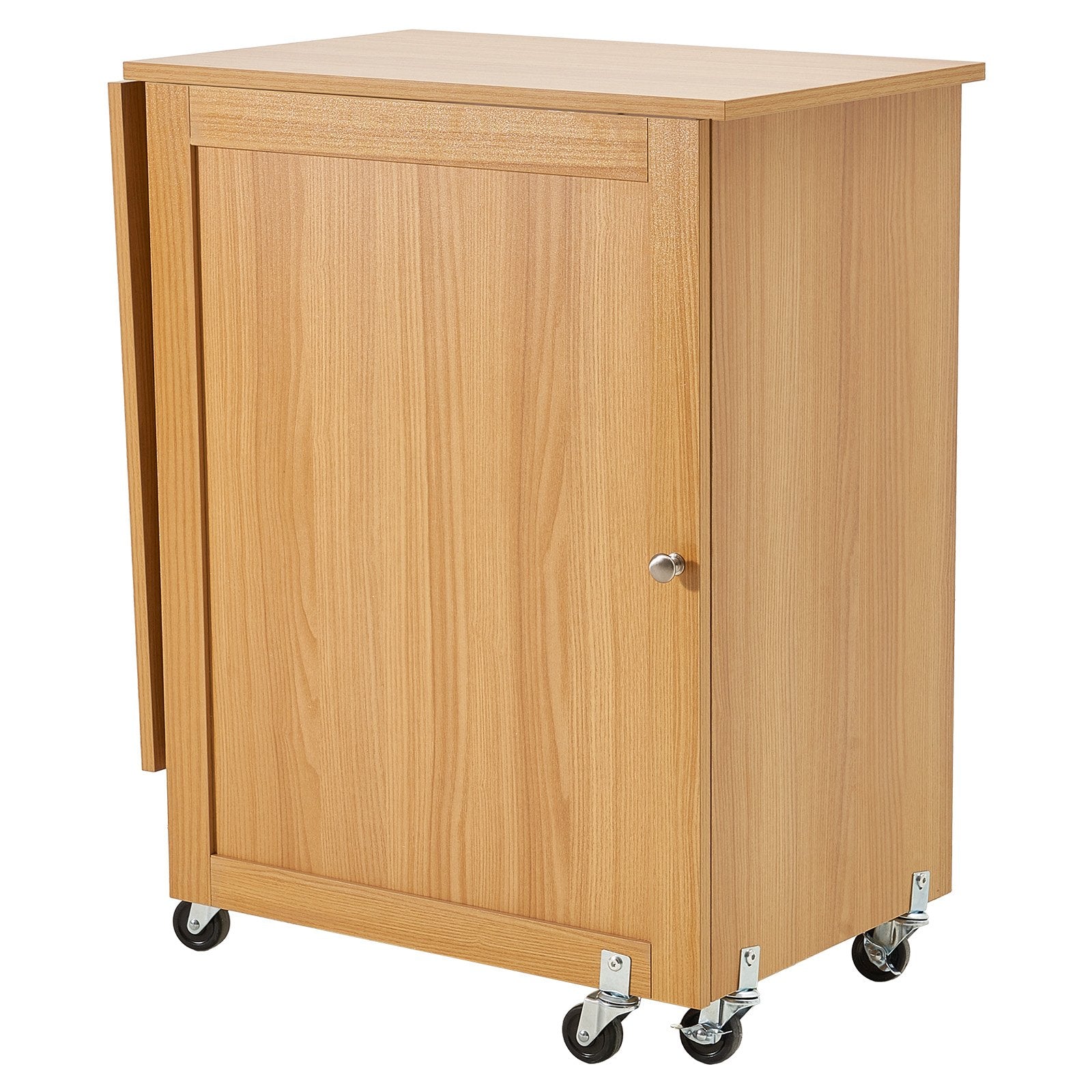 Room Dividers: VEVOR Folding Sewing Table with Lockable Wheels Shelves Trays Door Wood Color
