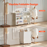 Room Dividers: VEVOR Folding Sewing Table with Lockable Wheels Storage Shelves Trays Door White