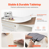 Room Dividers: VEVOR Folding Sewing Table with Lockable Wheels Storage Shelves Trays Door White