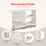 Room Dividers: VEVOR Folding Sewing Table with Lockable Wheels Storage Shelves Trays Door White