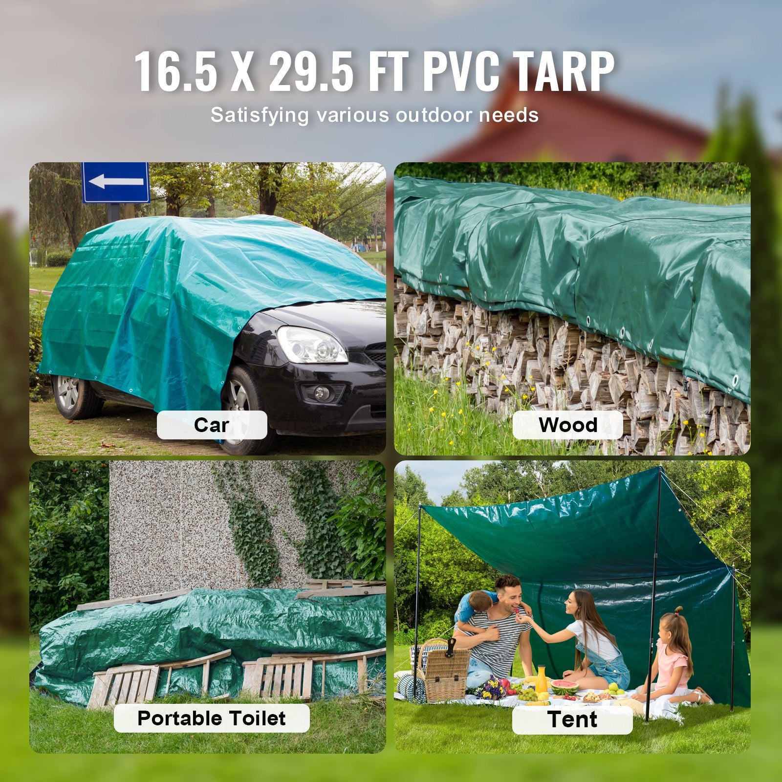 Caravan Accessories: VEVOR PVC Waterproof Tarp, 16.5 x 29.5 ft Heavy Duty PVC Tarpaulin, Tear-Proof and Weather-Proof, with Grommets and Reinforced Edges for Canopy Boat RV Tent Shelter Trailer Truck Cover, Green