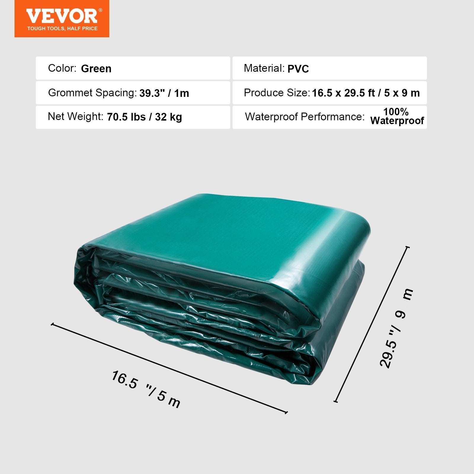 Caravan Accessories: VEVOR PVC Waterproof Tarp, 16.5 x 29.5 ft Heavy Duty PVC Tarpaulin, Tear-Proof and Weather-Proof, with Grommets and Reinforced Edges for Canopy Boat RV Tent Shelter Trailer Truck Cover, Green