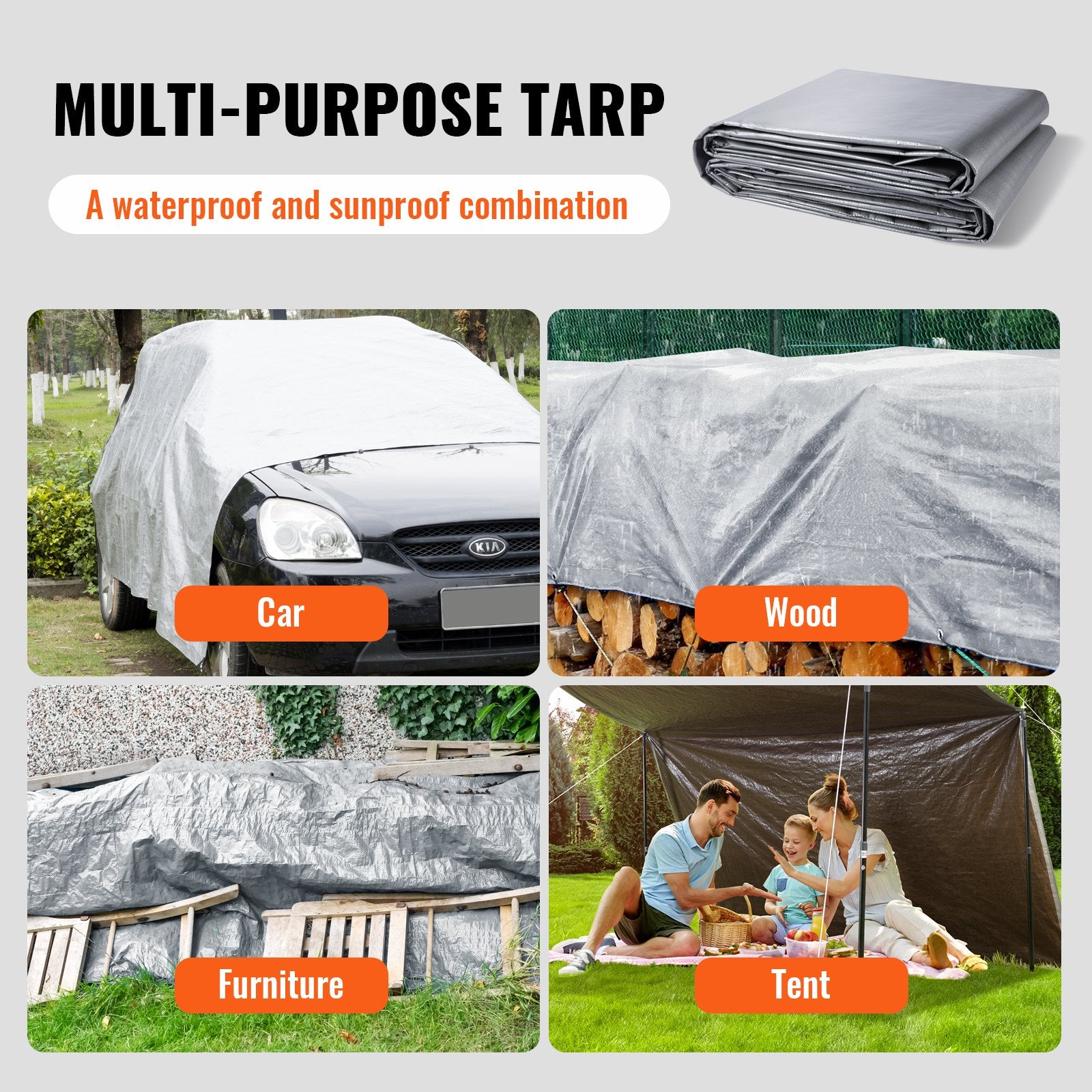 Caravan Accessories: VEVOR Tarp Waterproof Tarpaulin 20 x 30 ft 10 Mil Plastic Poly Tear UV Resistant