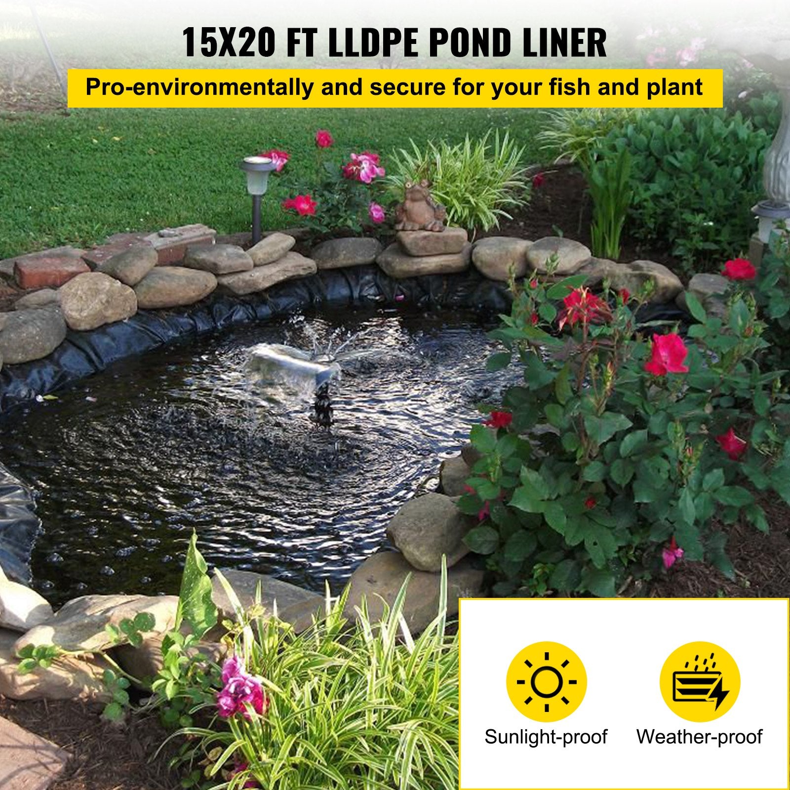 Swimming Pools: VEVOR LLDPE Pond Liner 15x20 ft, Pond Liner 20 Mil, Fish Pond Liners for Waterfall, Pond and Fish Ponds