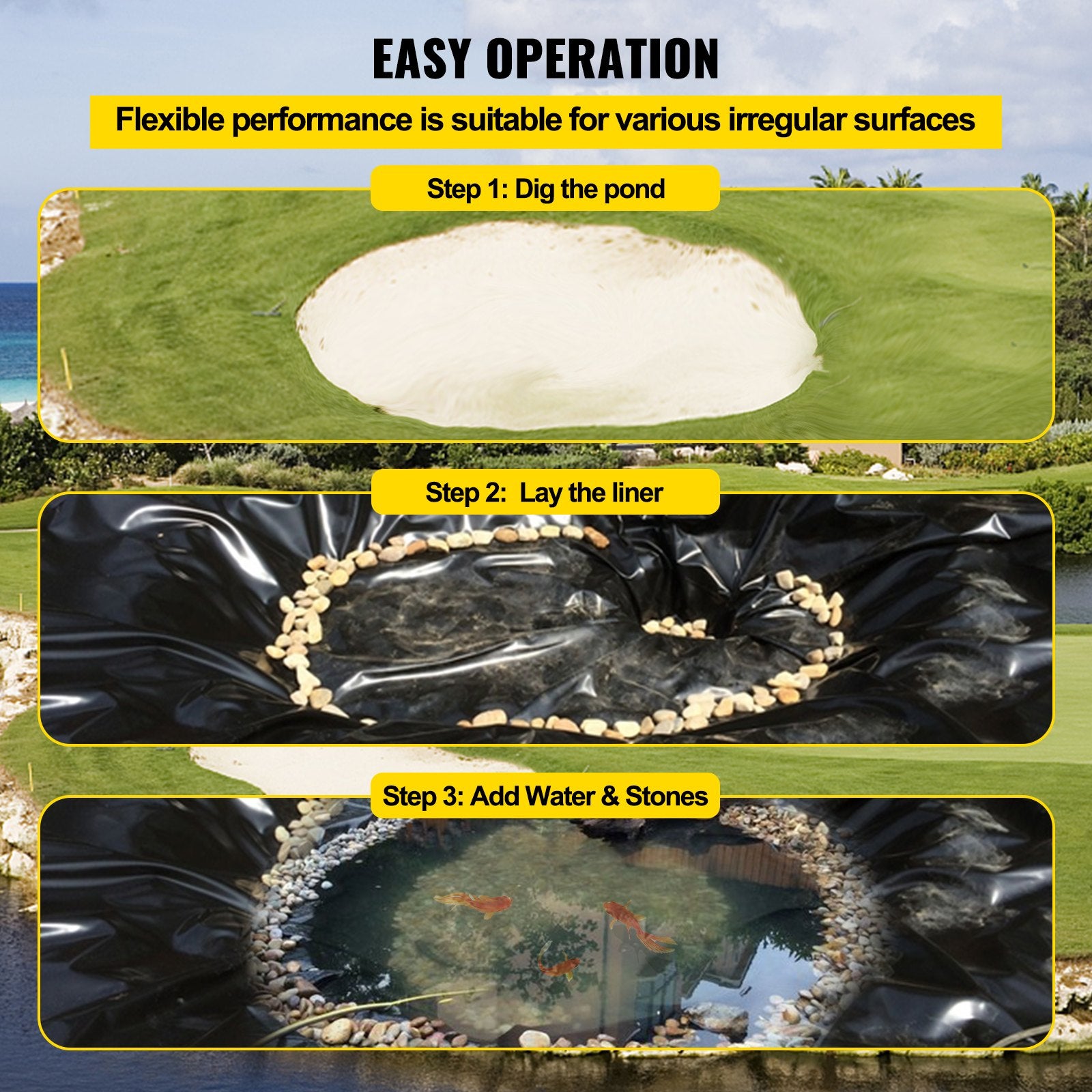 Swimming Pools: VEVOR LLDPE Pond Liner 15x20 ft, Pond Liner 20 Mil, Fish Pond Liners for Waterfall, Pond and Fish Ponds