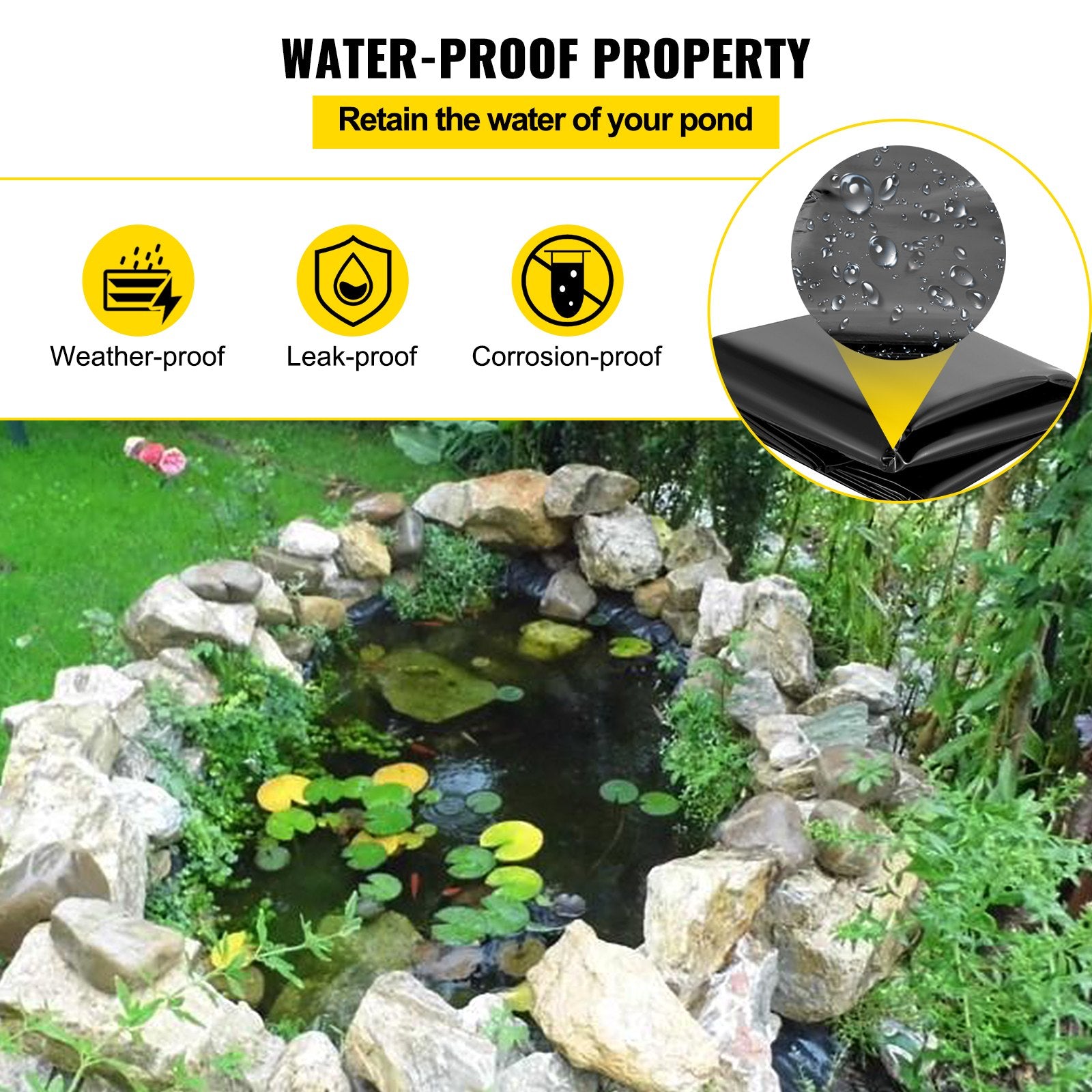 Swimming Pools: VEVOR LLDPE Pond Liner 15x20 ft, Pond Liner 20 Mil, Fish Pond Liners for Waterfall, Pond and Fish Ponds
