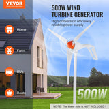 Gardening Tools: VEVOR 500W Wind Turbine Generator, 12V Wind Turbine Kit, 3-Blade Wind Power Generator with Anemometer, MPPT Controller & Adjustable Windward Direction, Suitable for Home, Farm, RVs, Boats