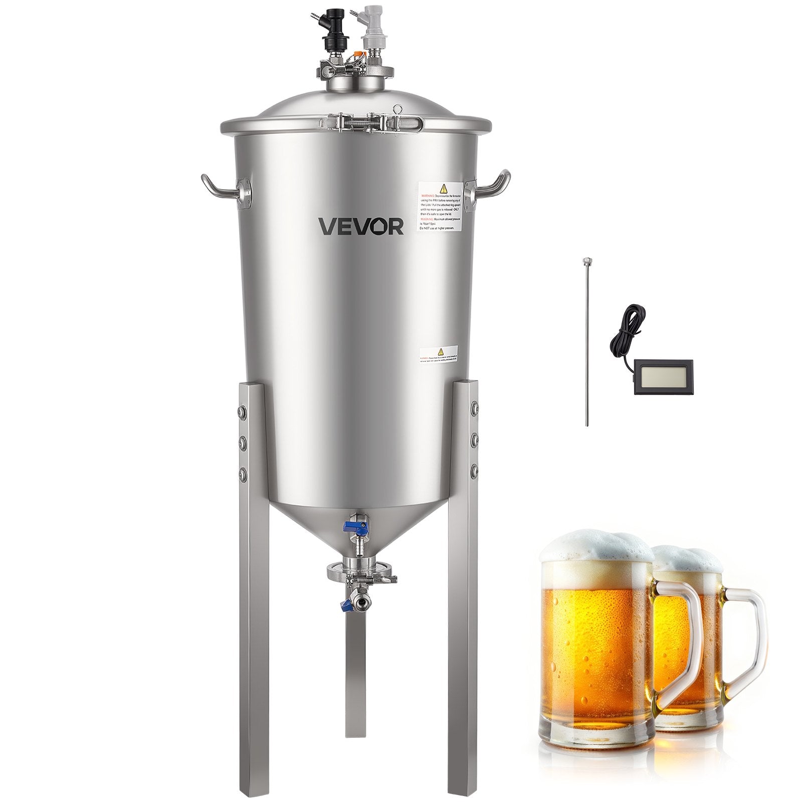 Free Weights: VEVOR Stainless Steel Conical Fermenter, 8 Gal/30L Home Brewing Fermenation Tank, Brew Bucket Fermentor with Conical Bottom, 3 Adjustable Legs, Lid, Handle & Thermometer, for Wine, Beer Fermentation
