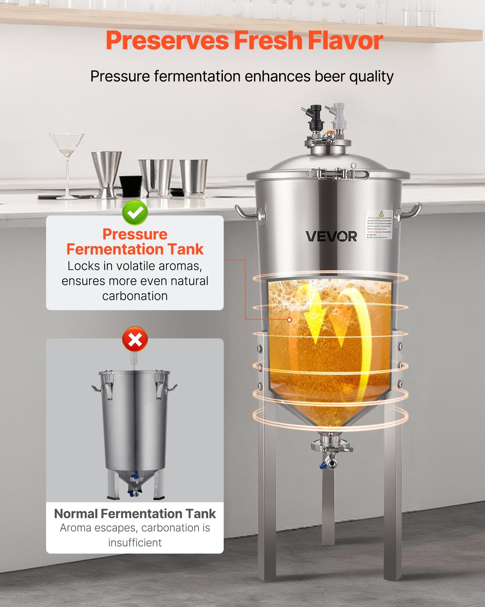 Free Weights: VEVOR Stainless Steel Conical Fermenter, 8 Gal/30L Home Brewing Fermenation Tank, Brew Bucket Fermentor with Conical Bottom, 3 Adjustable Legs, Lid, Handle & Thermometer, for Wine, Beer Fermentation