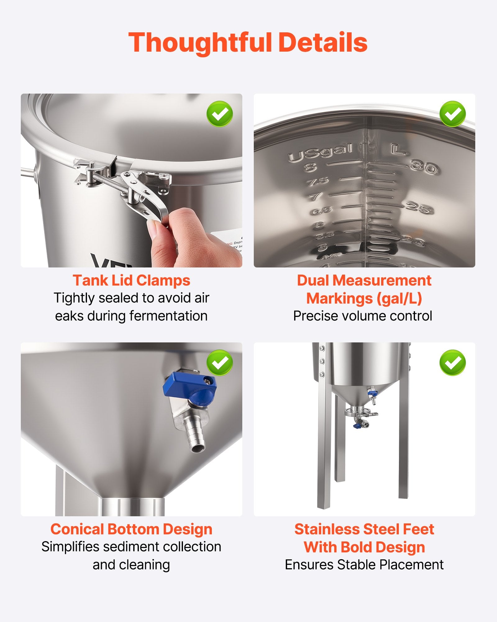 Free Weights: VEVOR Stainless Steel Conical Fermenter, 8 Gal/30L Home Brewing Fermenation Tank, Brew Bucket Fermentor with Conical Bottom, 3 Adjustable Legs, Lid, Handle & Thermometer, for Wine, Beer Fermentation