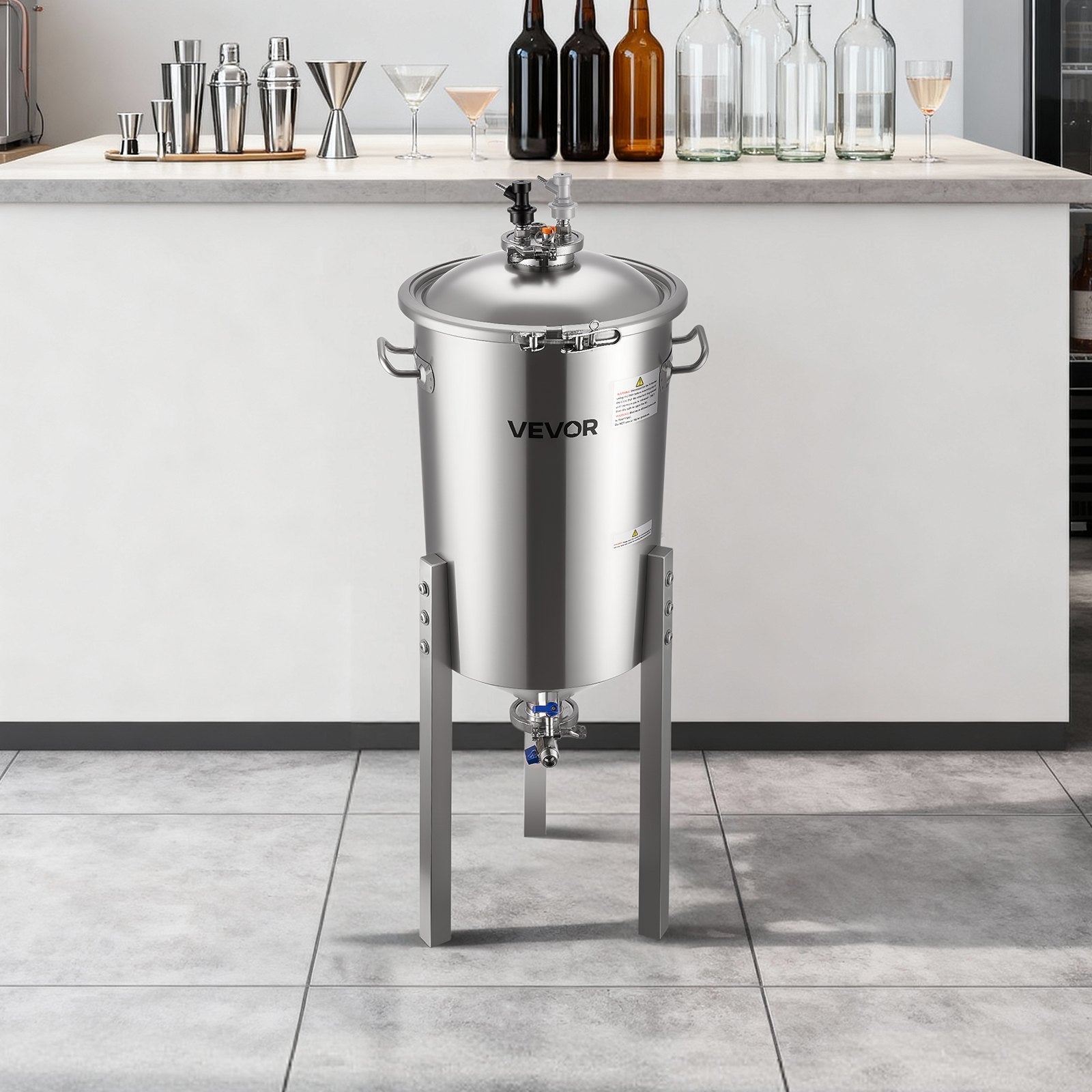 Free Weights: VEVOR Stainless Steel Conical Fermenter, 8 Gal/30L Home Brewing Fermenation Tank, Brew Bucket Fermentor with Conical Bottom, 3 Adjustable Legs, Lid, Handle & Thermometer, for Wine, Beer Fermentation