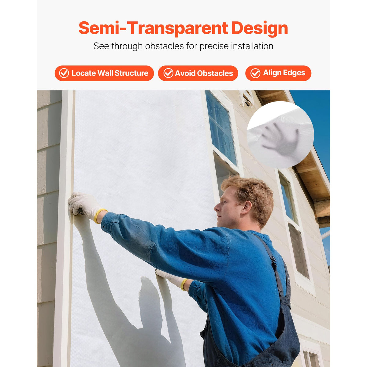 House Wrap, 2.74 x 22.86 mm, 0.13 mm Thick Vapor Barrier, Heavy Duty Plastic Sheeting for Tear-resistant, Drop Cloth Vapor Barrier Covering for Residential & Commercial Construction, White