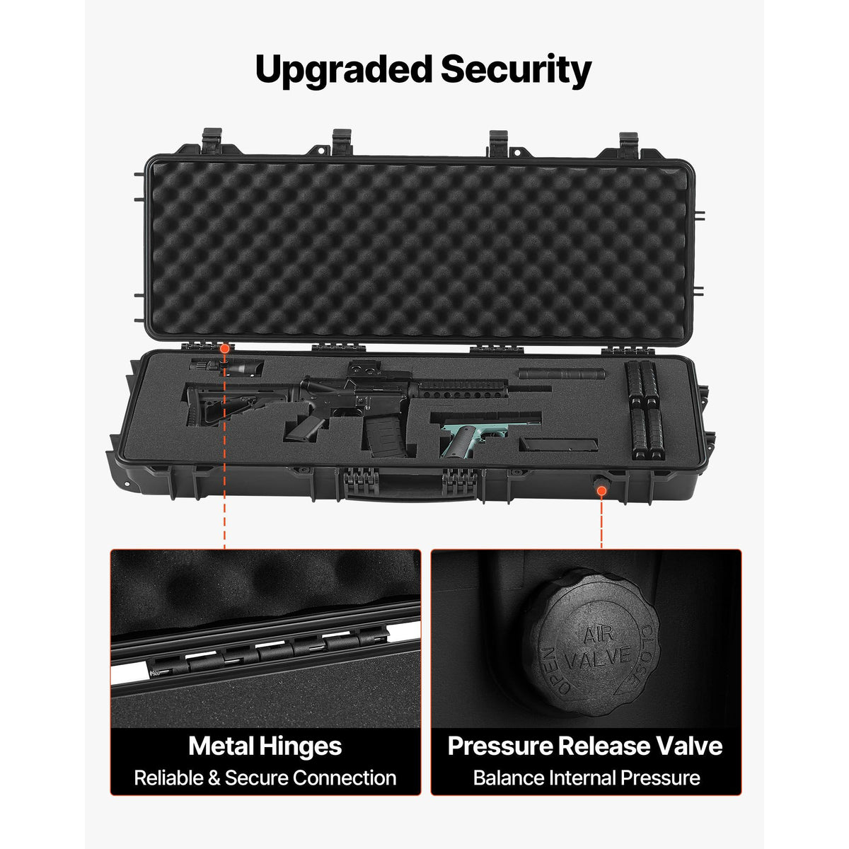 Hard Rifle Case, Lockable Rifle Case with Pre-cut Foams, 1016 mm Gun Storage with Wheels, IP67 Waterproof & Dustproof Movable Large Pistol Storage for Rifles, Shotguns, Airsoft Guns, Black